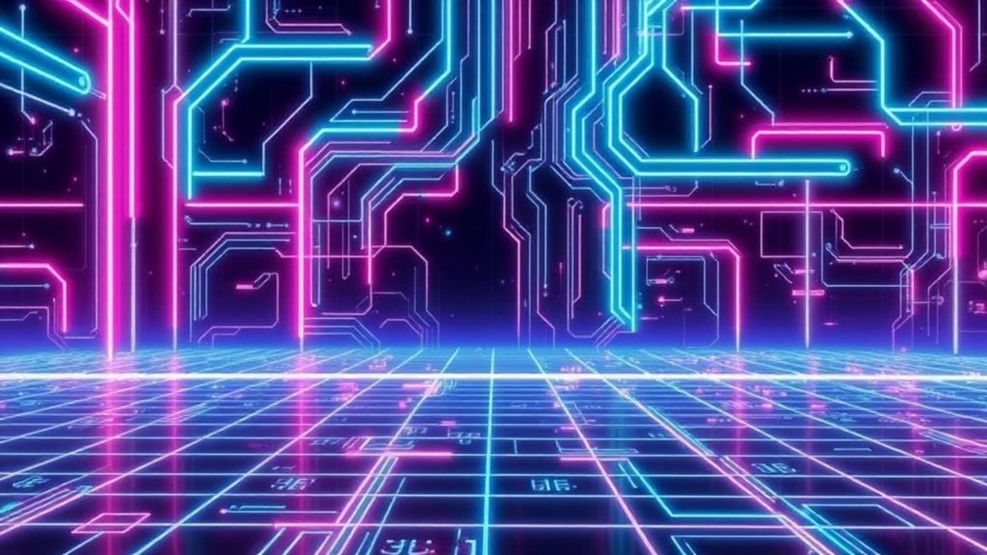 science-fiction grille néon cyberspace circuit imprimé éclat de néon fond d'écran numérique