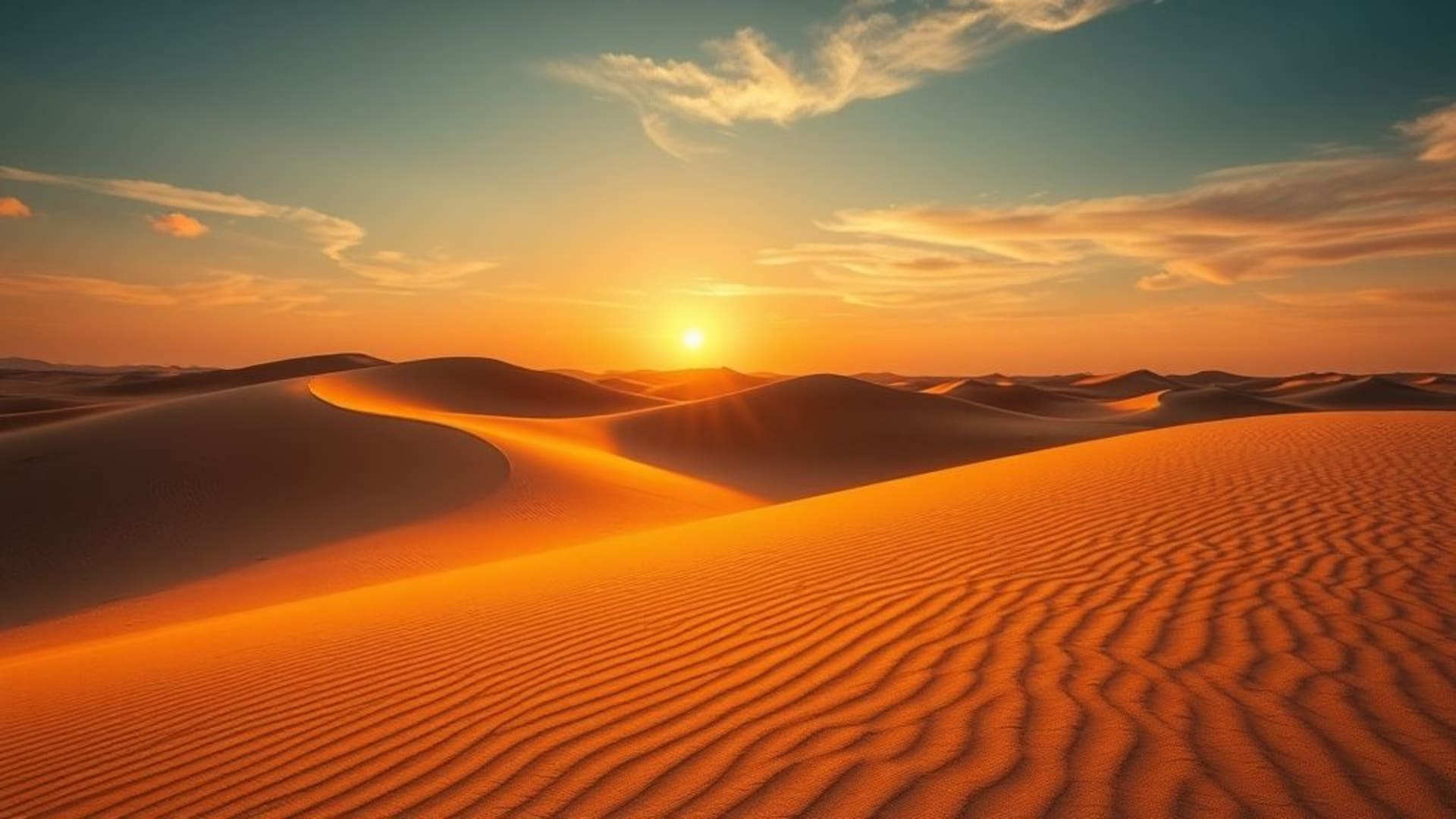 dunes désert sunset sable chaud motifs de vent ombres miroir fond ecran