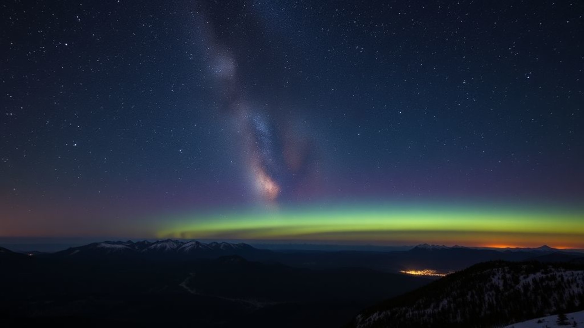 ciel nocturne montagneux voie lactée au-dessus des montagnes ciel sombre étoiles au-dessus de la crête aurore lumières du nord lumières polaires ciel nocturne dégradé traînée d’étoiles ciel céleste crépuscule horizon cosmique