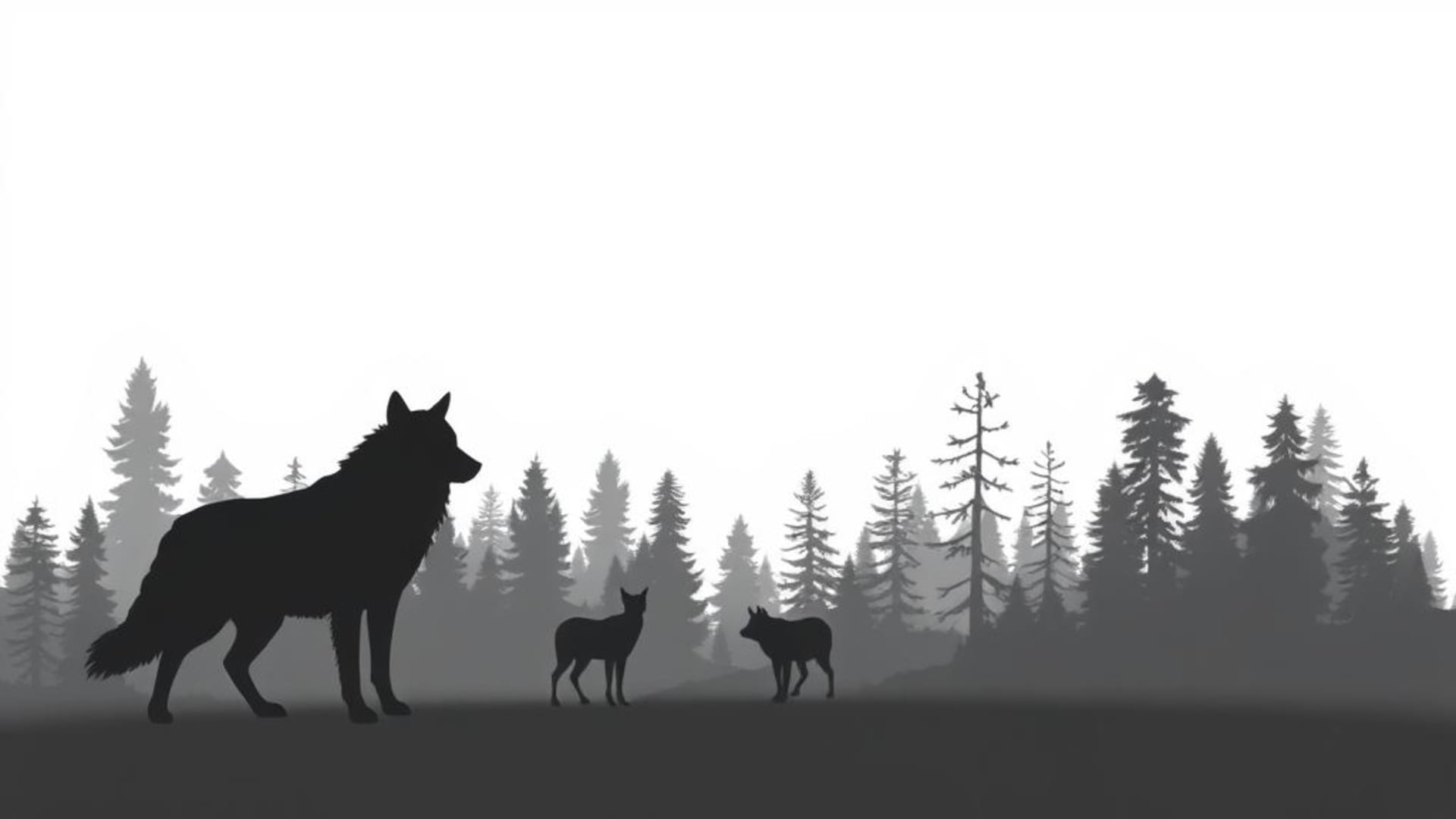 silhouettes d'animaux, profil de loup, silhouettes d'oiseaux, animaux de la forêt, faune, fond ecran minimaliste, espace négatif animal, art linéaire, monochrome, animaux, motif subtil, silhouette de la nature