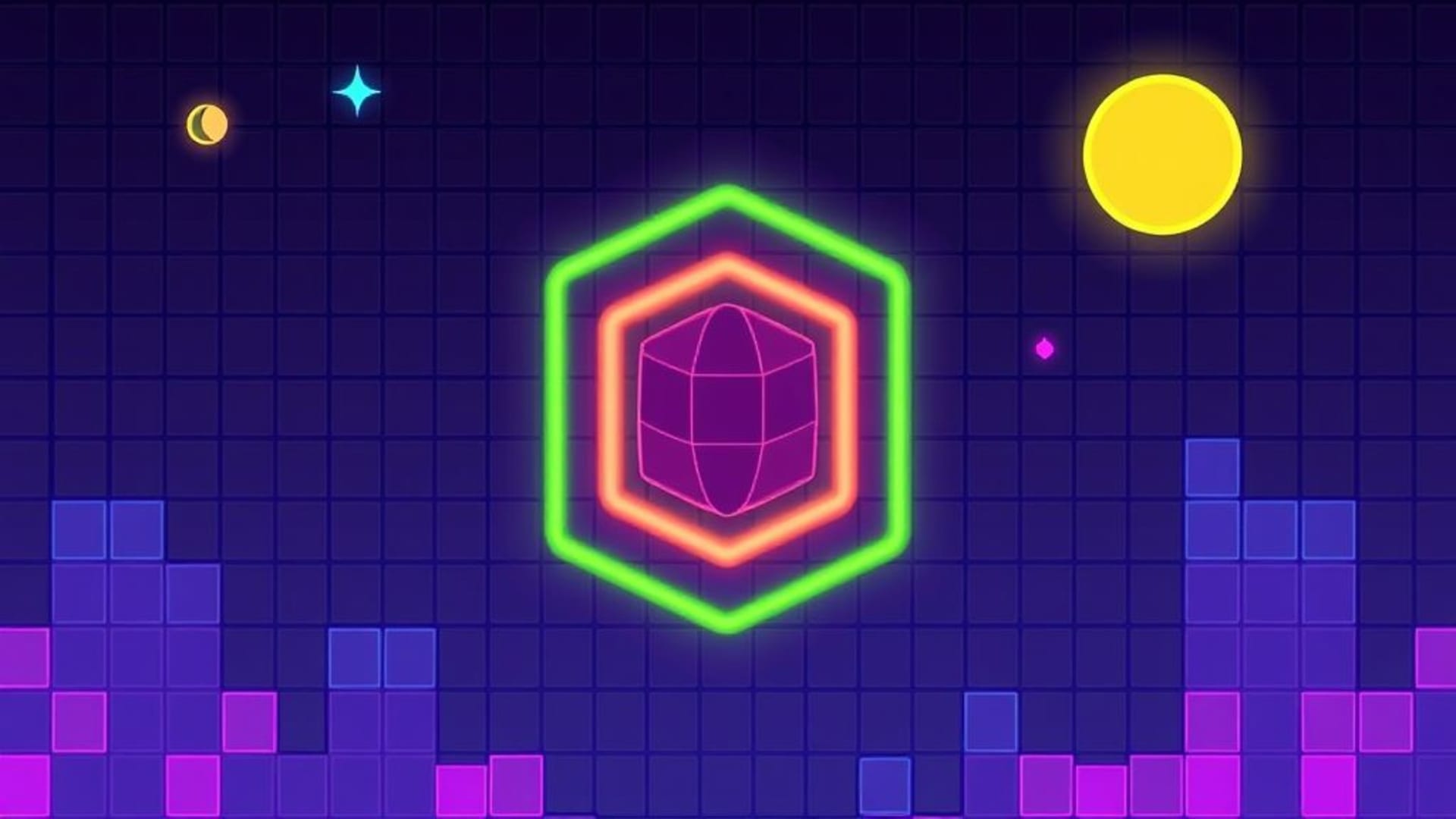 carreau de pixel art rétro jeu inspiré grille de cubes grille néon fond d'écran