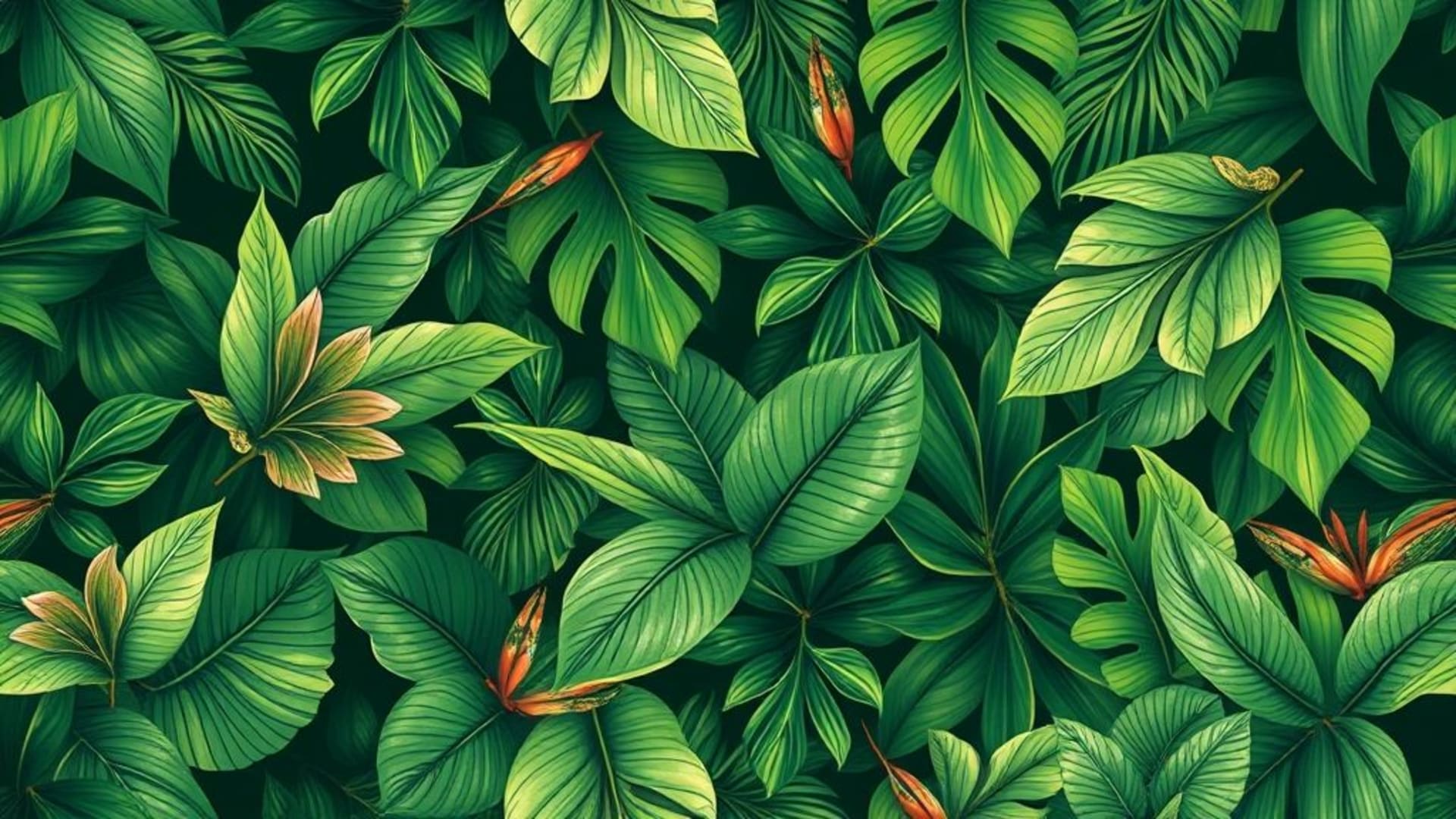 fond ecran sans soudure à motif de feuilles vertes florales, ambiance tropicale, luxuriant
