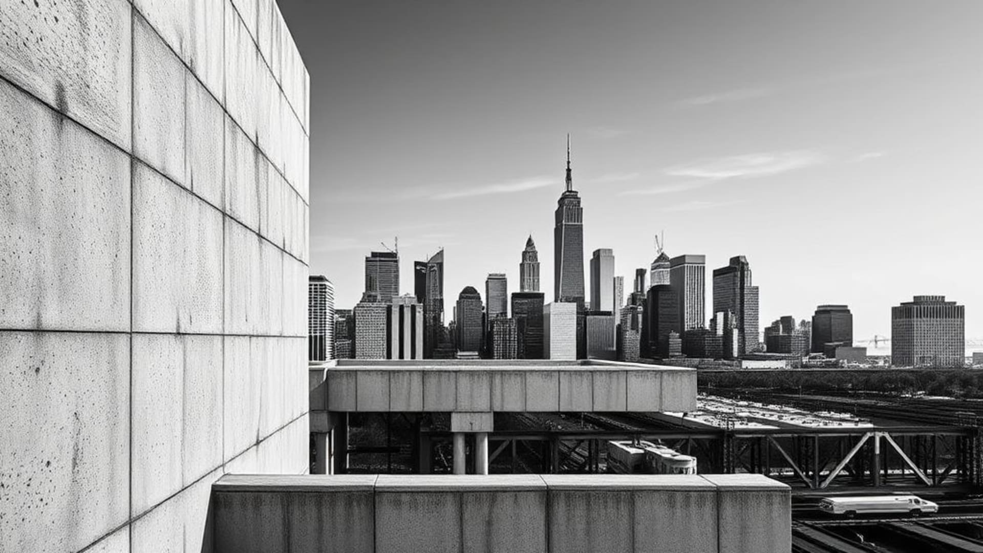 Architecture minimaliste textures en béton horizon industriel fond ecran design urbain moderniste monochrome