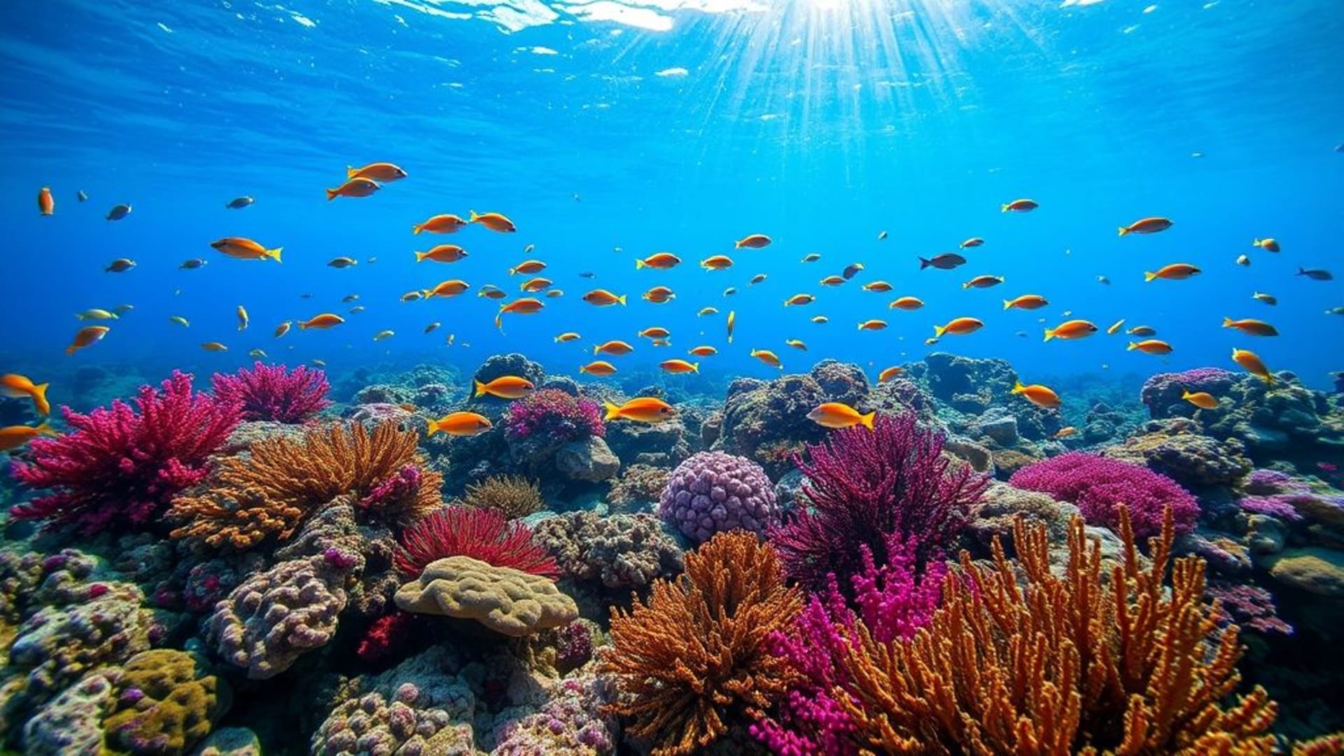 Un récif corallien sous-marin poissons tropicaux couleurs vives mer peu profonde fond ecran serein