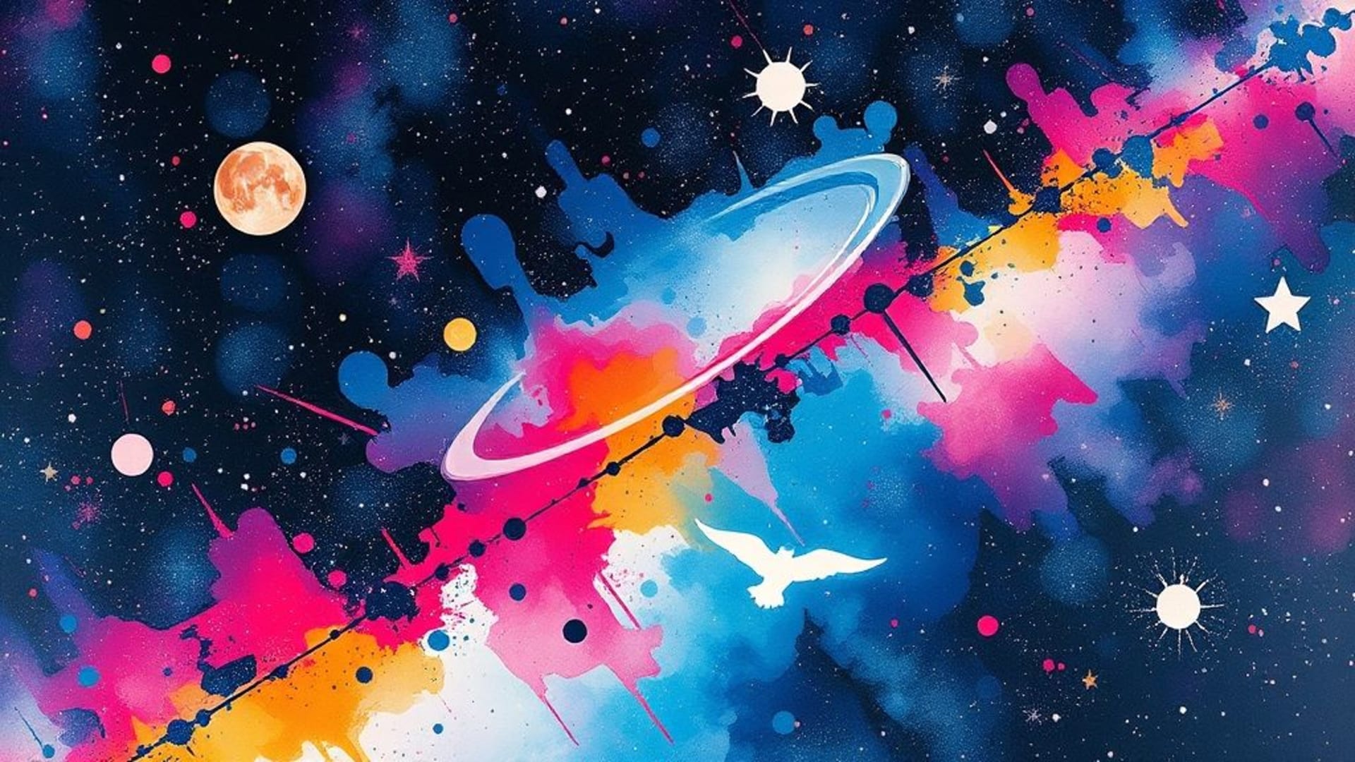 peinture éclaboussée par le cosmos cyber galaxie aquarelle espace art fond d'écran surréaliste onirique