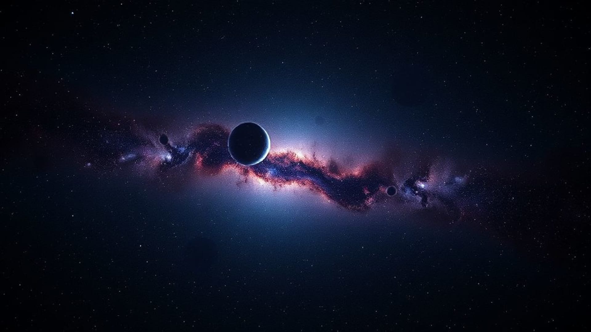 arrière-plan d'espace sombre avec des planètes et une nébuleuse brillante subtile, fond d'écran de champ d'étoiles galactique