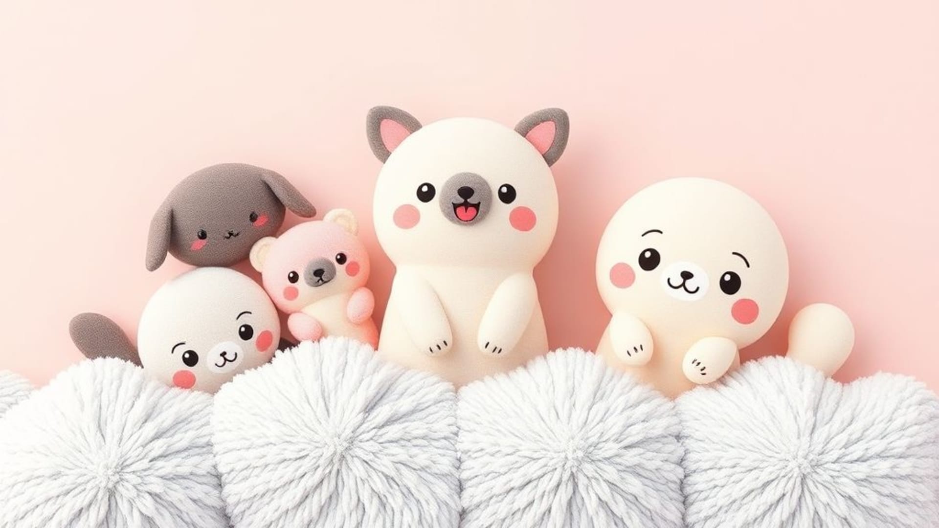 De adorables animaux de dessin animé kawaii pastel aux textures douces et accueillantes, parfaits comme fond d'écran ludique et mignon