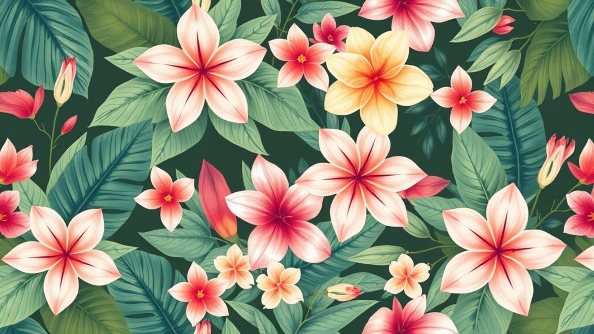 fond ecran en motif floral seamless botanique vecteur fleurs tropicales feuilles palette pastel douce