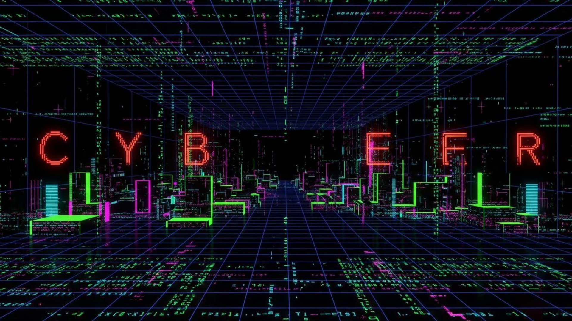 art ASCII rétro grille de pixels esthétique techno cyber fond d'écran néon