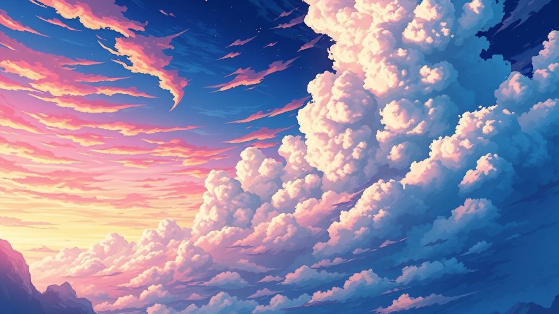 nuages animés paysage fantastique couleurs vibrantes éclairage dynamique motif de fond ecran