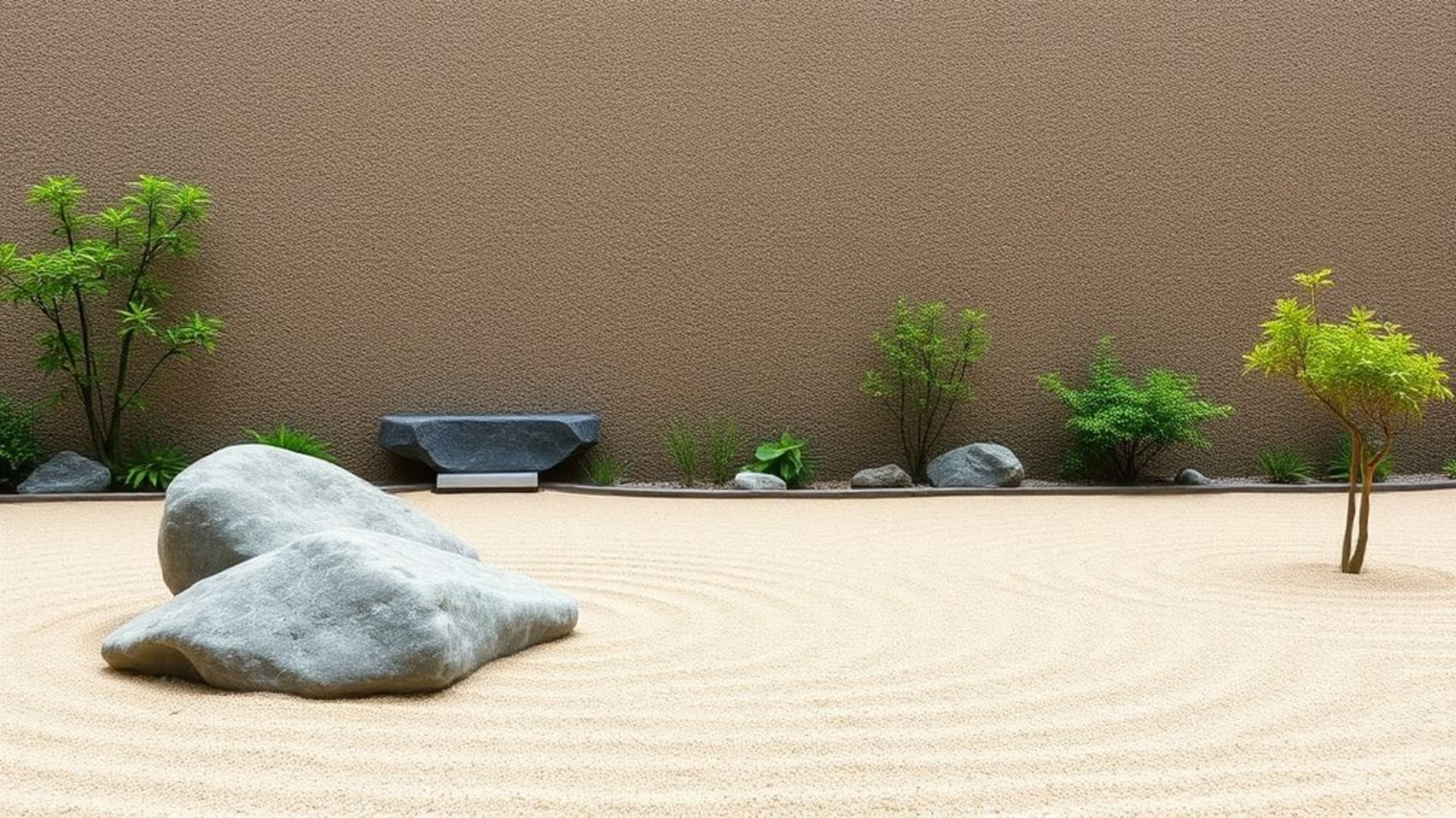 jardin zen rochers sable ratissé minimaliste tranquillité texture fond ecran naturel