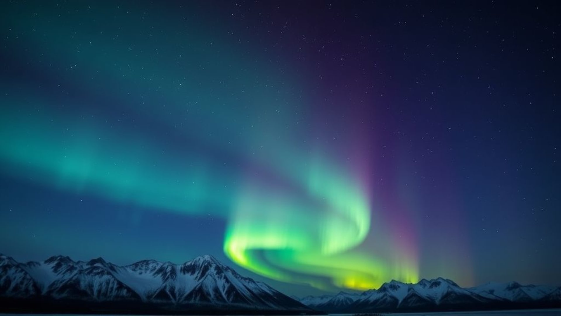ciel nocturne de l'aurore boréale dégradé étoiles lumières du Nord montagnes glacées fond ecran onirique