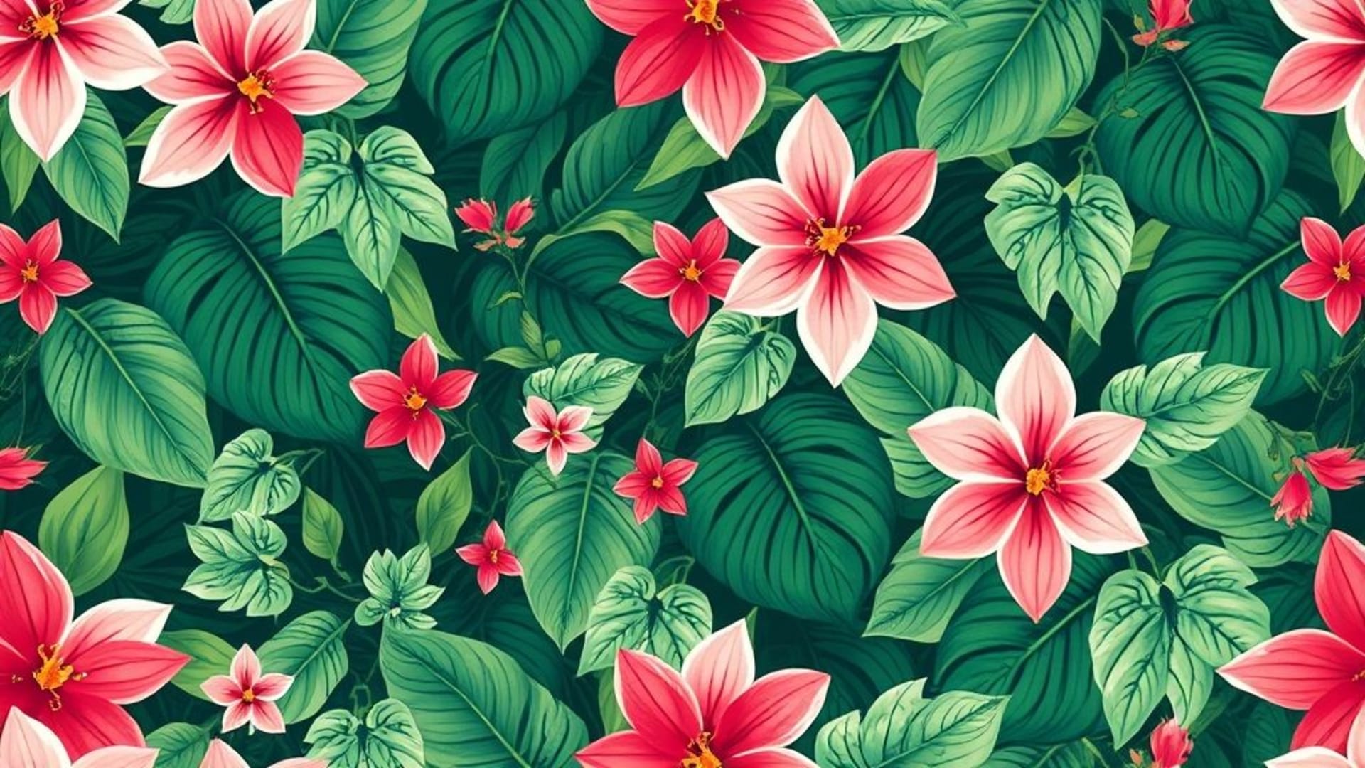 Motif floral botanique feuilles vignes tropicales fond ecran répétition continue