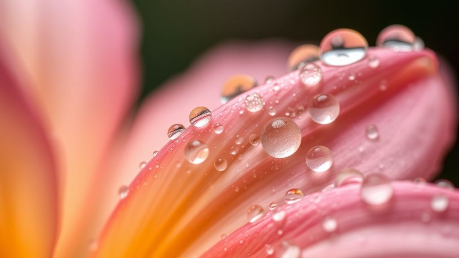 texture macro rapprochée de la nature, gouttes de rosée sur des pétales, flou artistique, fond d'écran