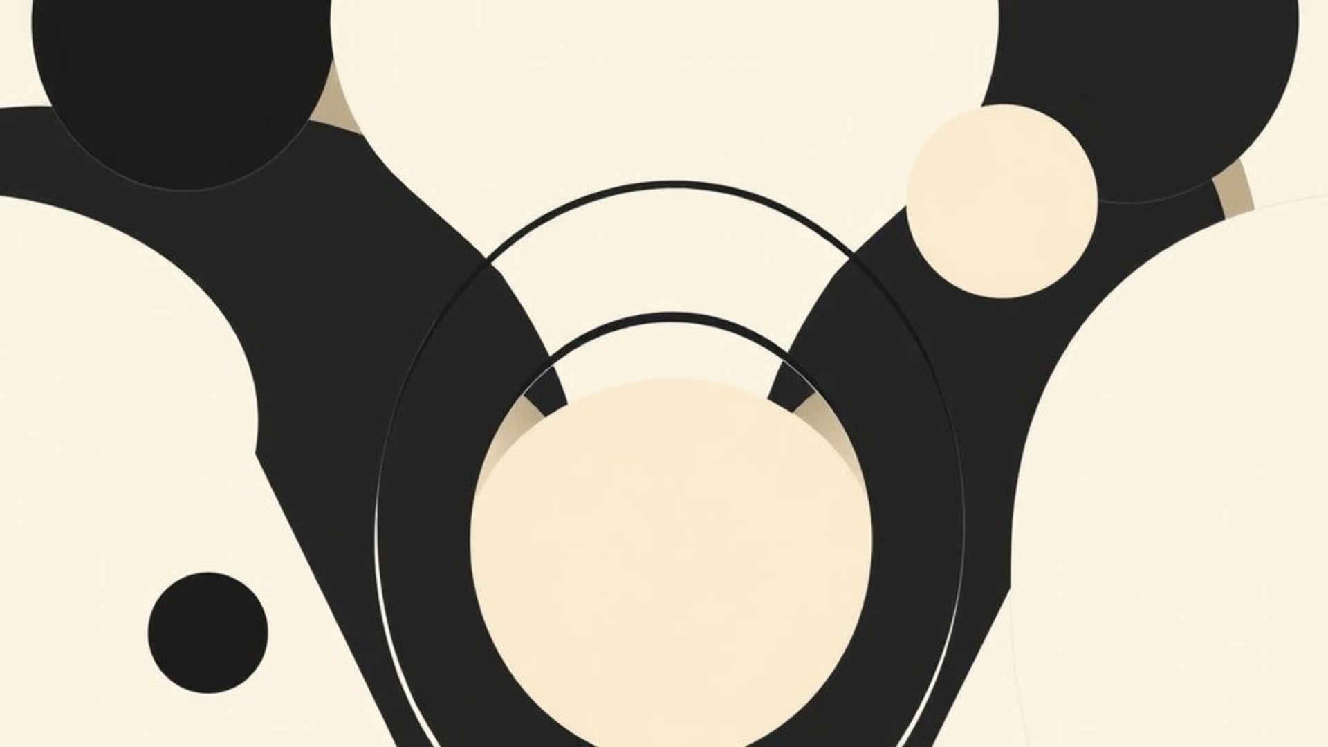 fond ecran moderne minimaliste avec cercles géométriques rings lignes noir blanc beige