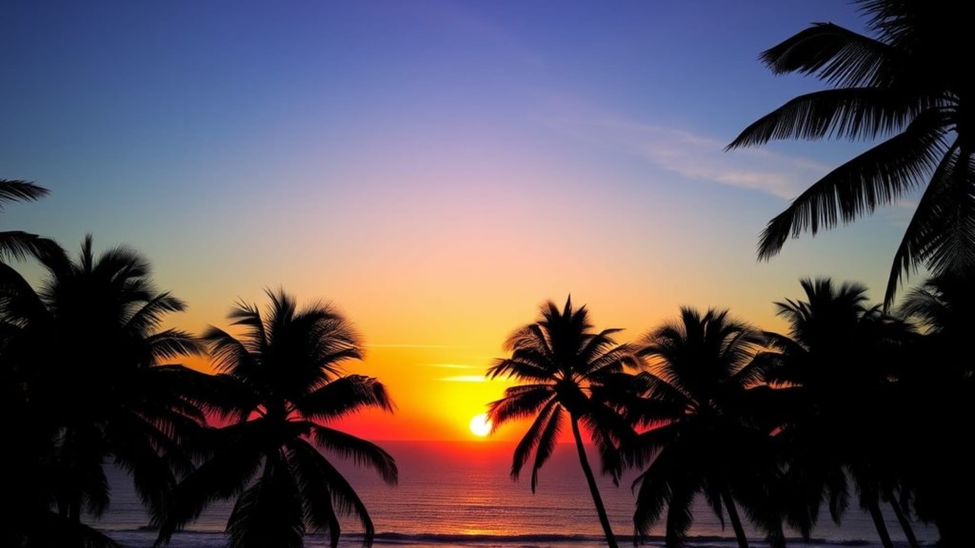 coucher de soleil sur l'océan silhouette de palmiers arbres tropicaux dégradé de couleur arrière-plan relaxant
