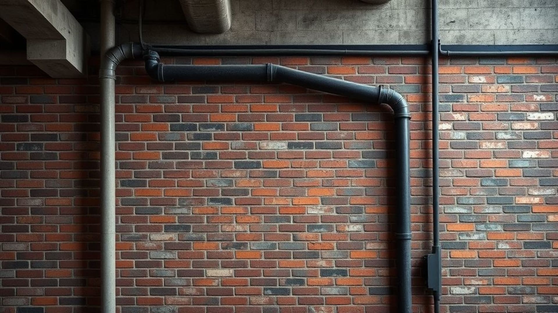 texture de loft industriel en béton, briques, tuyaux métalliques, fond ecran urbain granuleux et réaliste