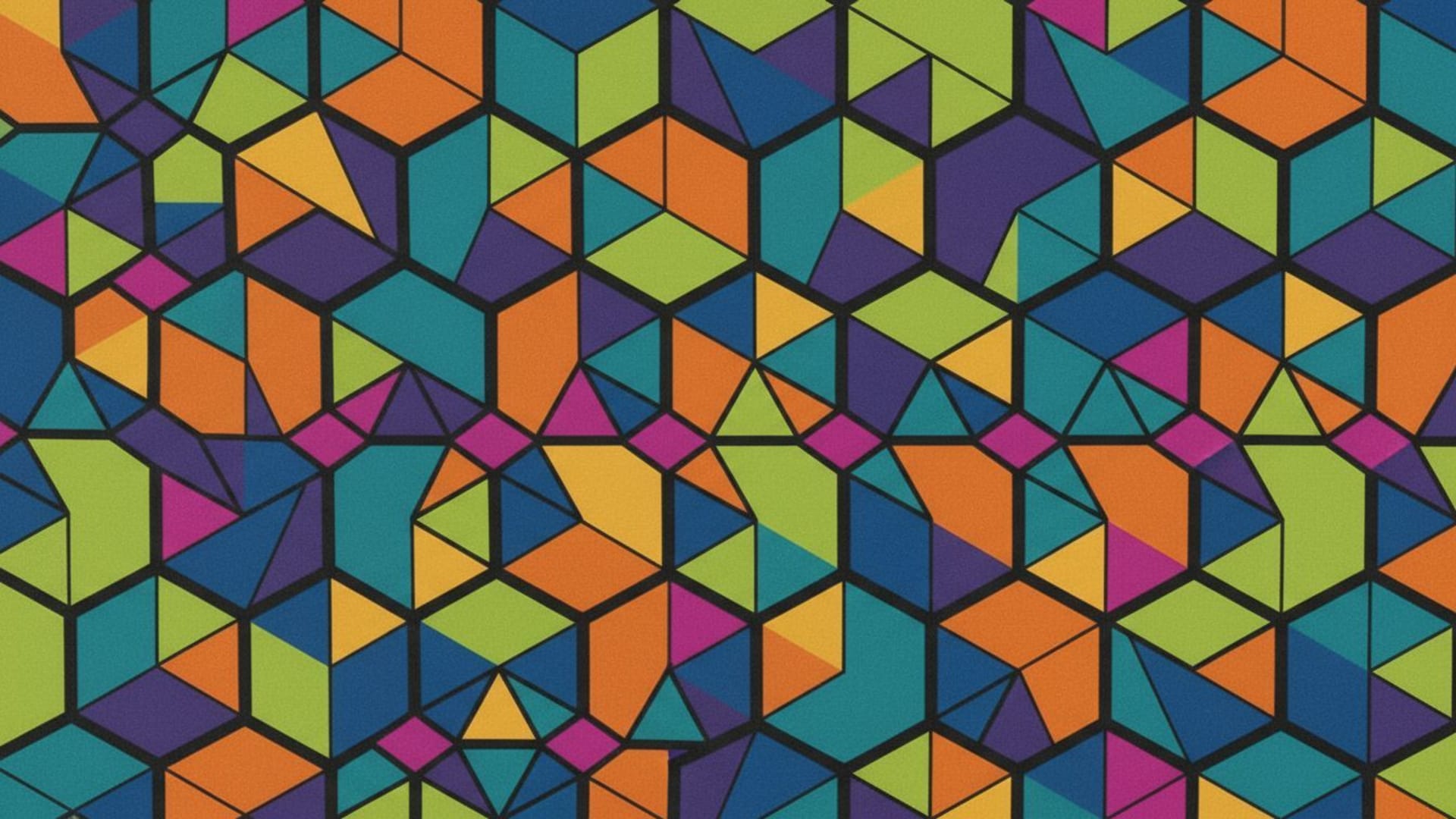 Tessellation géométrique, motif nid d’abeille hexagonal, fond ecran audacieux, triangles colorés, moderne.