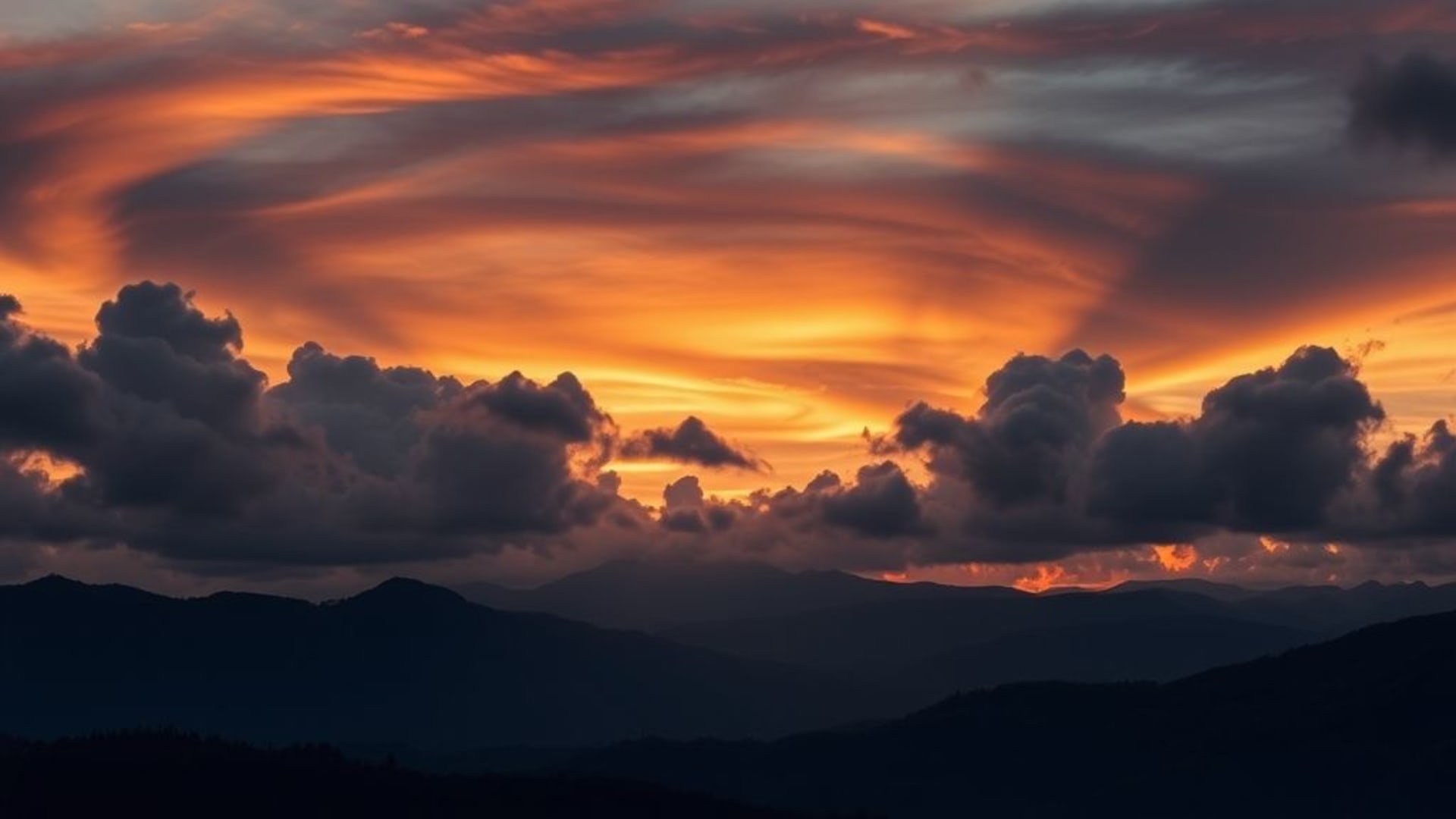 nuages ciel dramatique lever de soleil sur des montagnes éclairage dramatique fond d écran contraste élevé