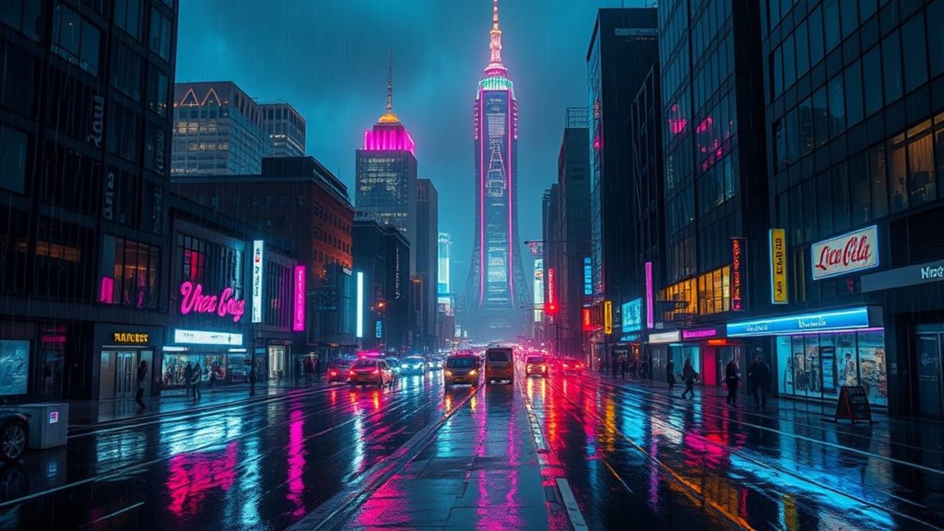 ville cyberpunk nuit néon pluie reflets ciel futuriste fond d'écran ville grille glaçante pluie hologrammes rues