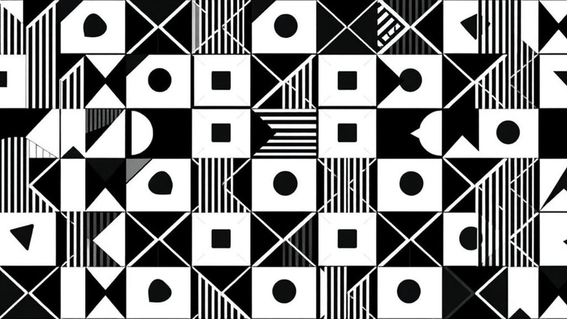 Motif géométrique monochrome lignes triangles carrés tessellations fond ecran noir blanc