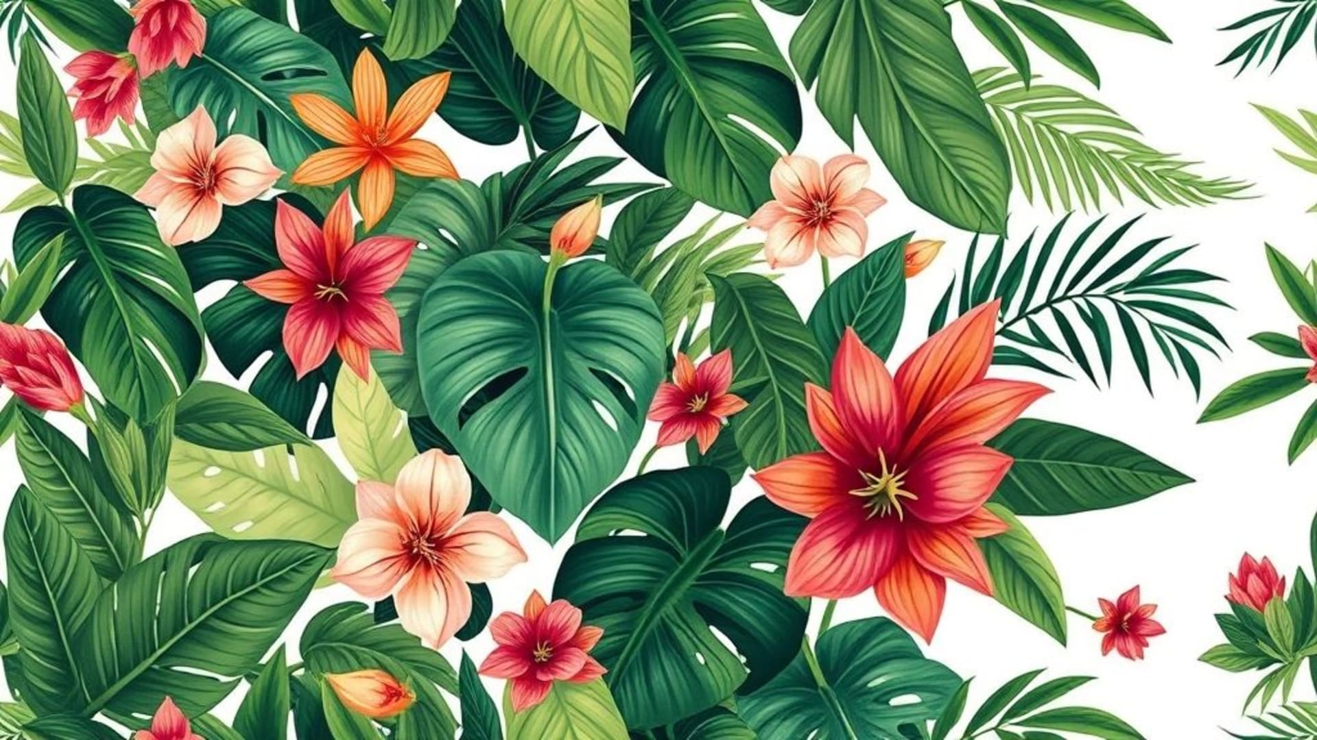 fleurs florales botanique feuilles jungle tropical fond ecran motif seamless répétition