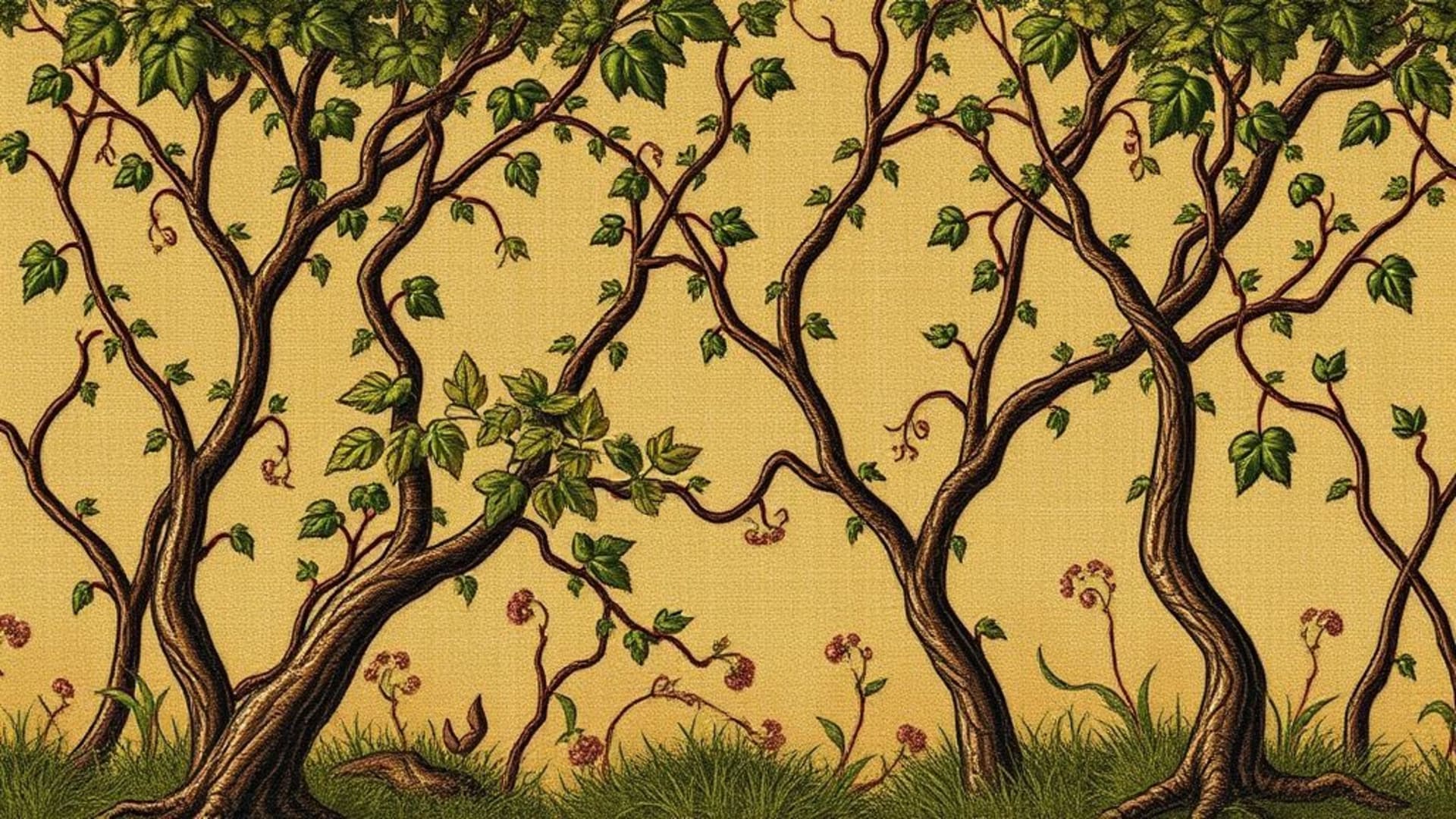 motif de tapisserie médiévale forêt vignes fond ecran historique texturé design renaissance
