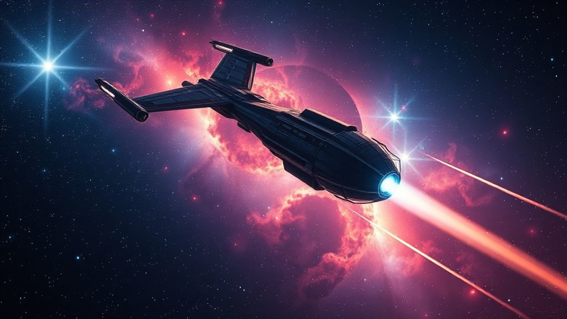 exploration spatiale de la science-fiction vaisseau spatial champ d’étoiles nébuleuse galactique fond d’écran lumineux