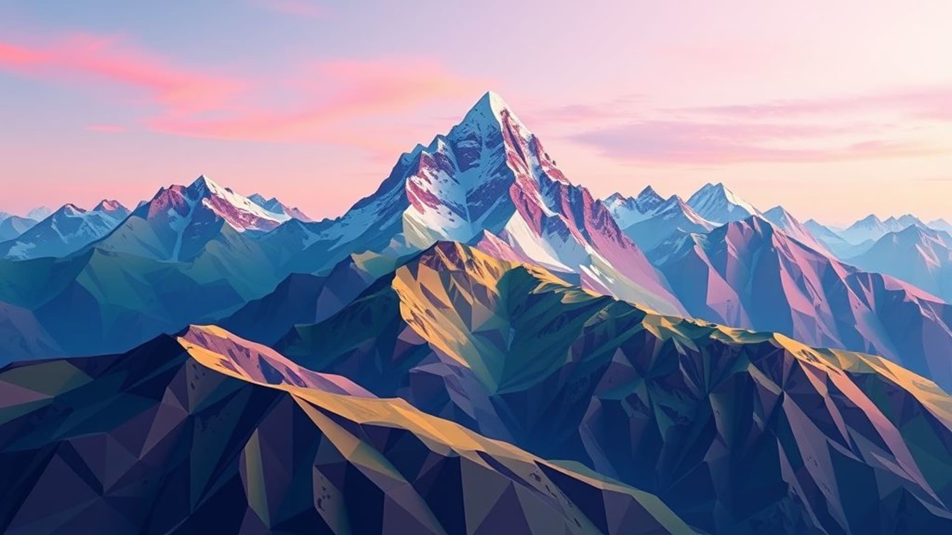 Montagnes low poly géométrie abstraite motif coloré fond d'écran art numérique 3D