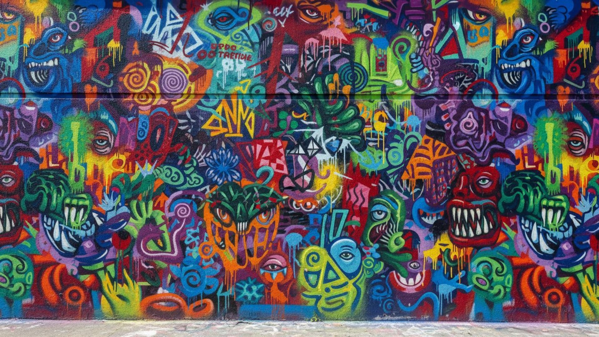 graffiti art de rue fresque couleurs vives motifs chaotiques fond ecran urbain