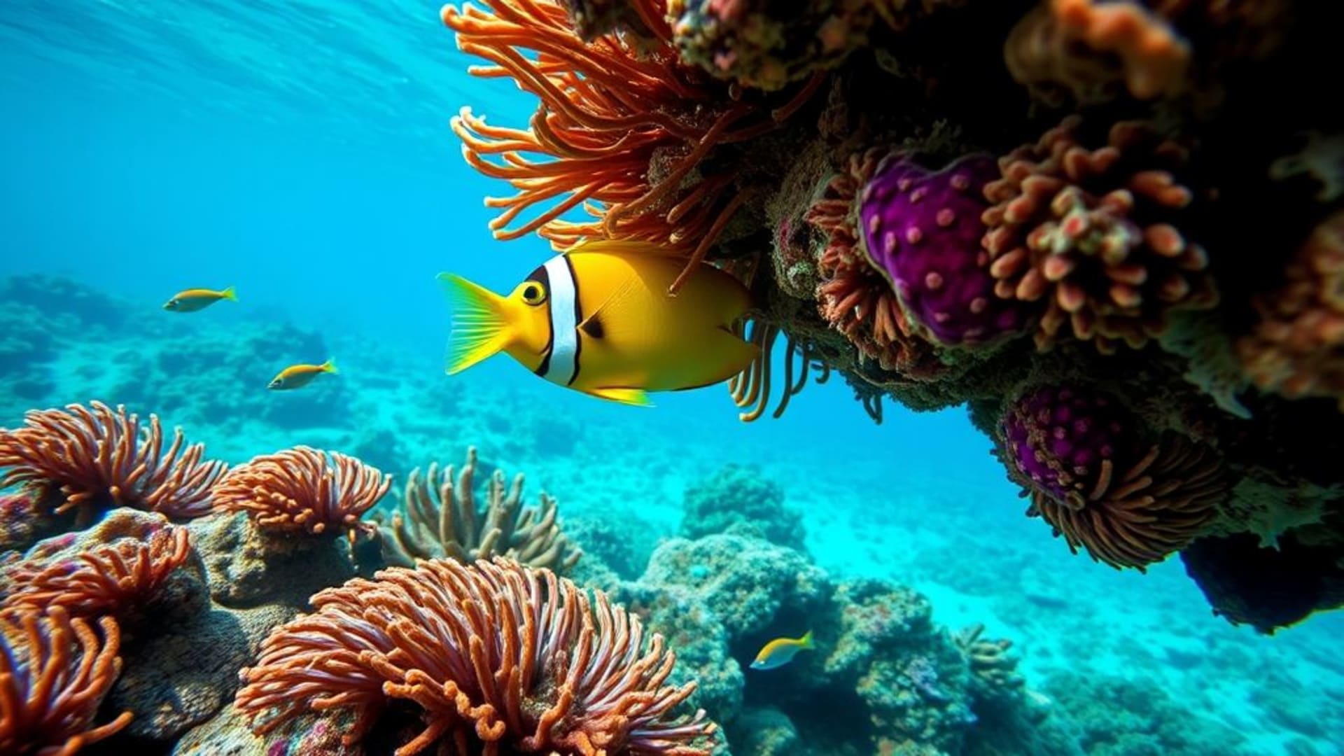 fonds d'écran macro de poissons tropicaux reef de corail sous-marin eau bleue immobile
