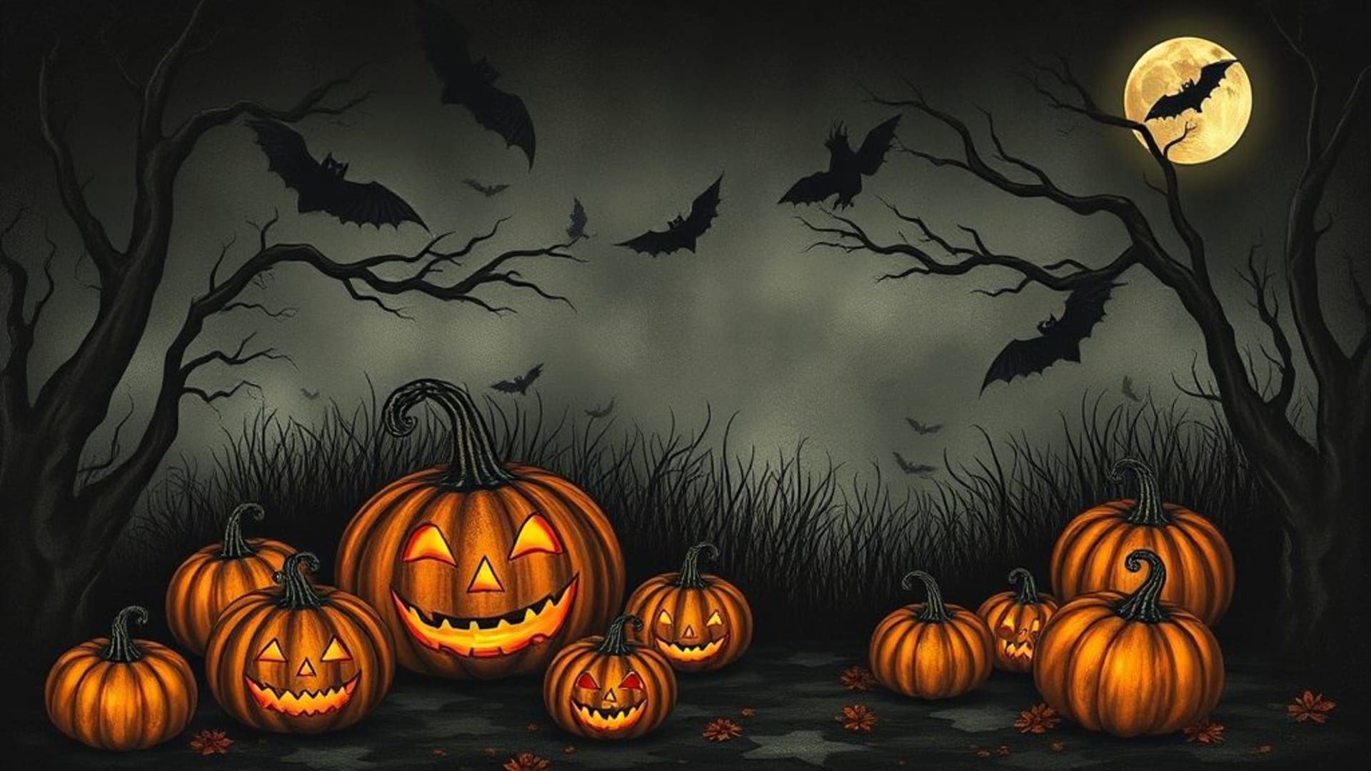 Halloween citrouilles effrayantes lune sombre fond ecran victorien vintage gothique collection