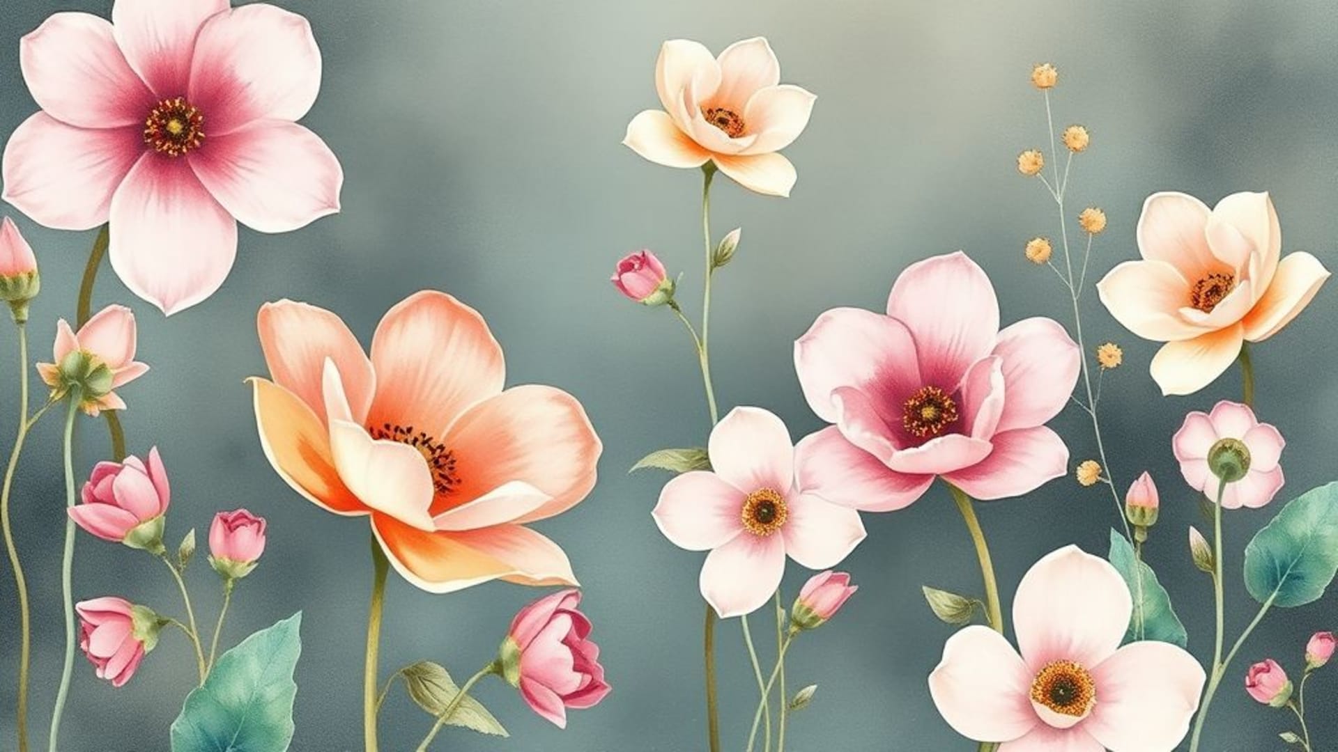 jardin botanique floral peinture à l'aquarelle pétales doux palette fond ecran pastel