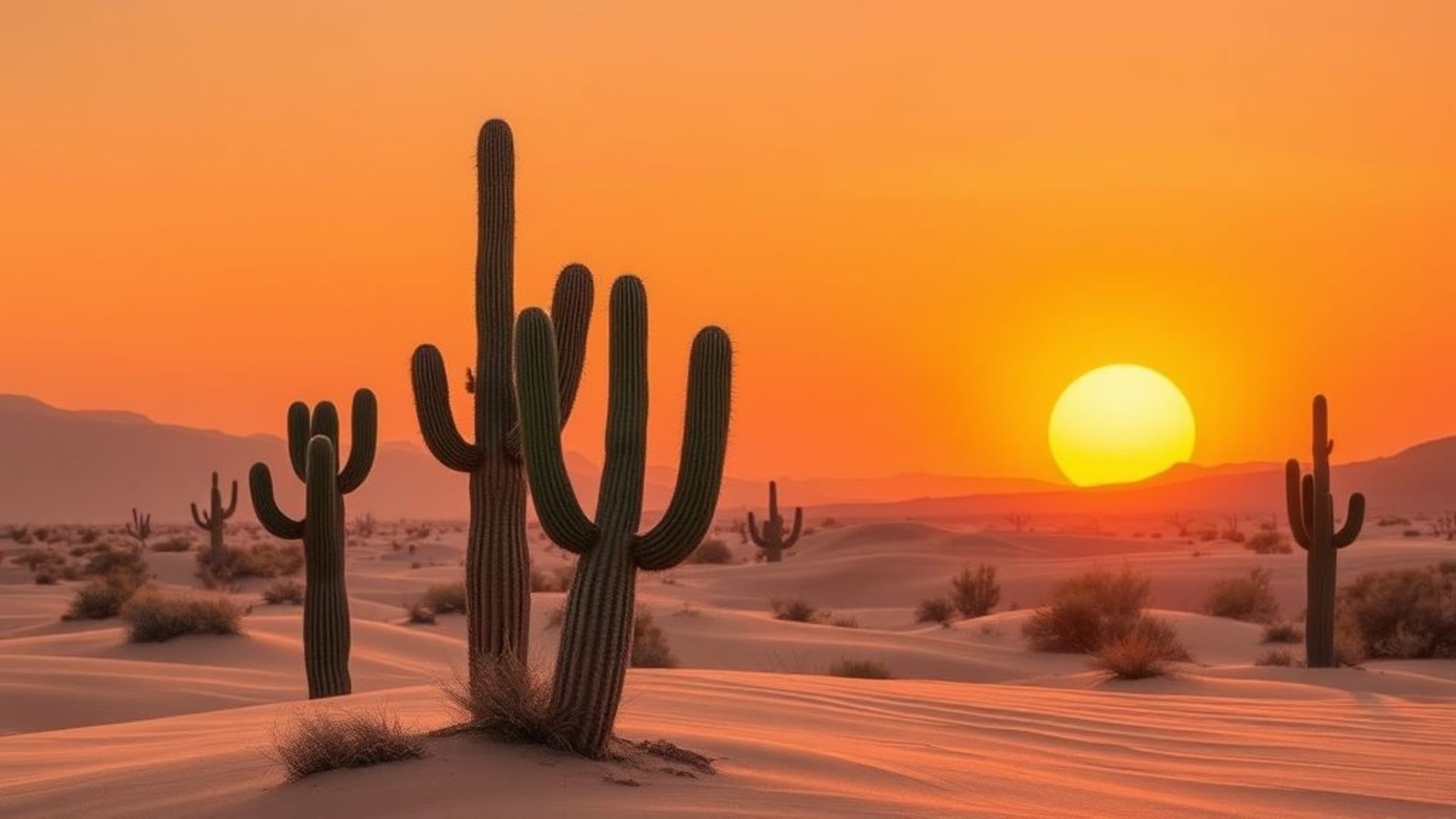 désert cactus coucher de soleil sable chaud paysage fond ecran minimaliste tactile doux
