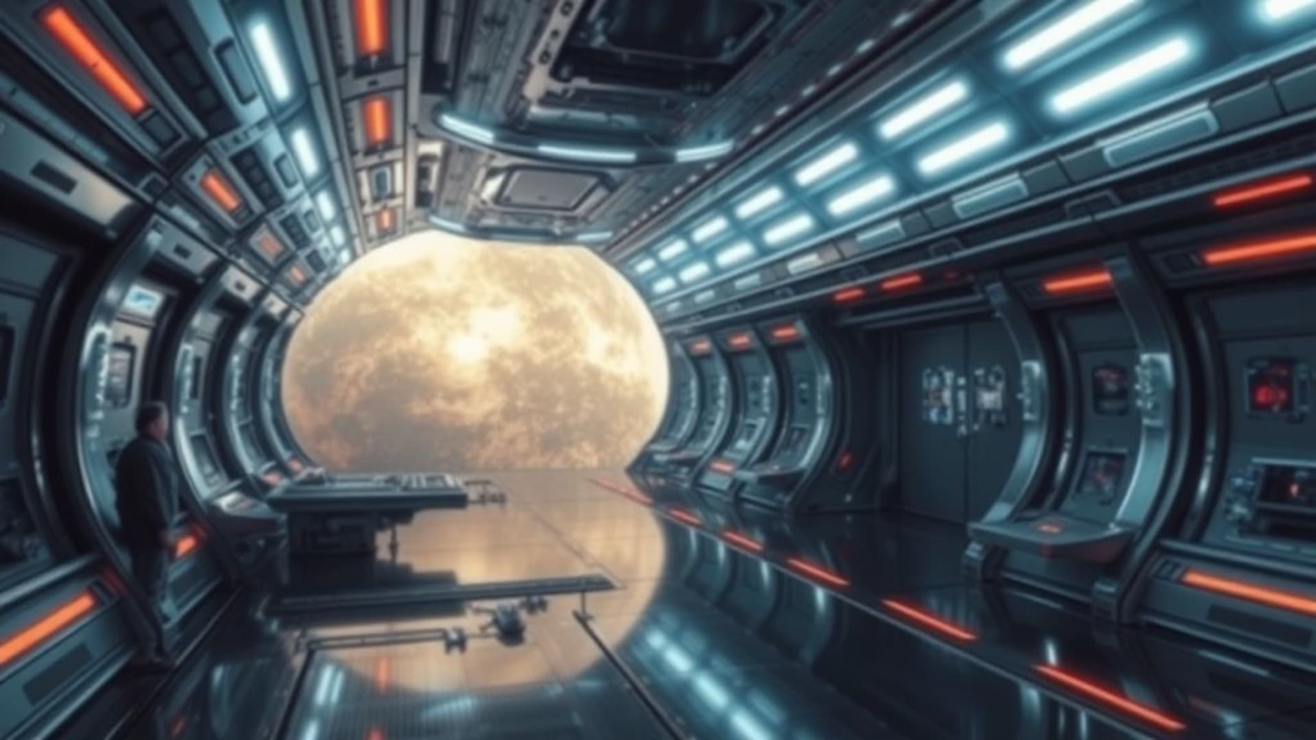Station spatiale science-fiction futuriste métallique chrome fond ecran grille éclat
