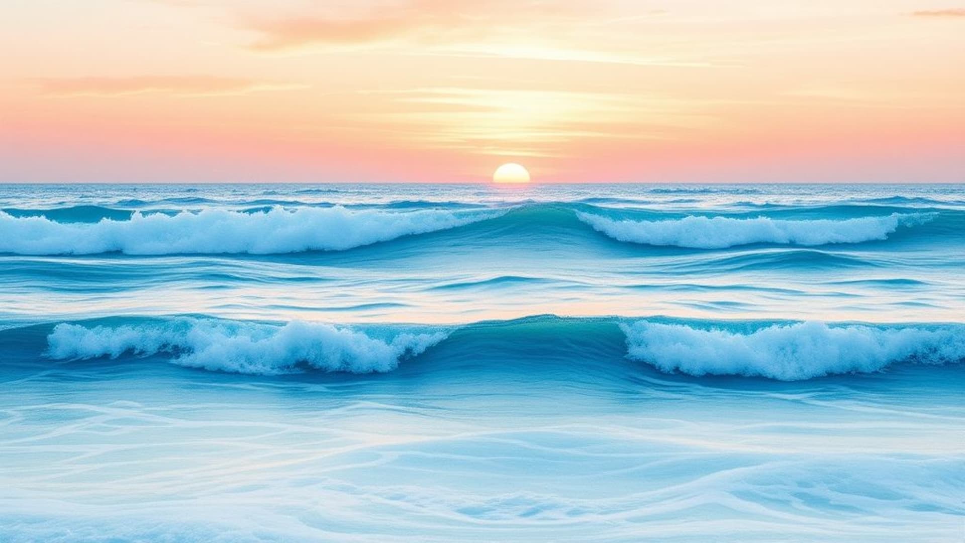 vague d'océan à l'aquarelle ciel pastel coucher de soleil fond ecran texture douce fusionnée