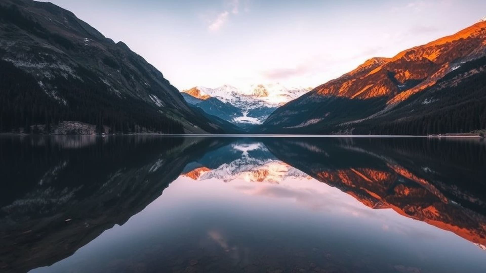 reflet d'un lac de montagne symétrie eau calme nature fond d'écran paysage tranquille scène sereine paysage paisible ambiance paisible