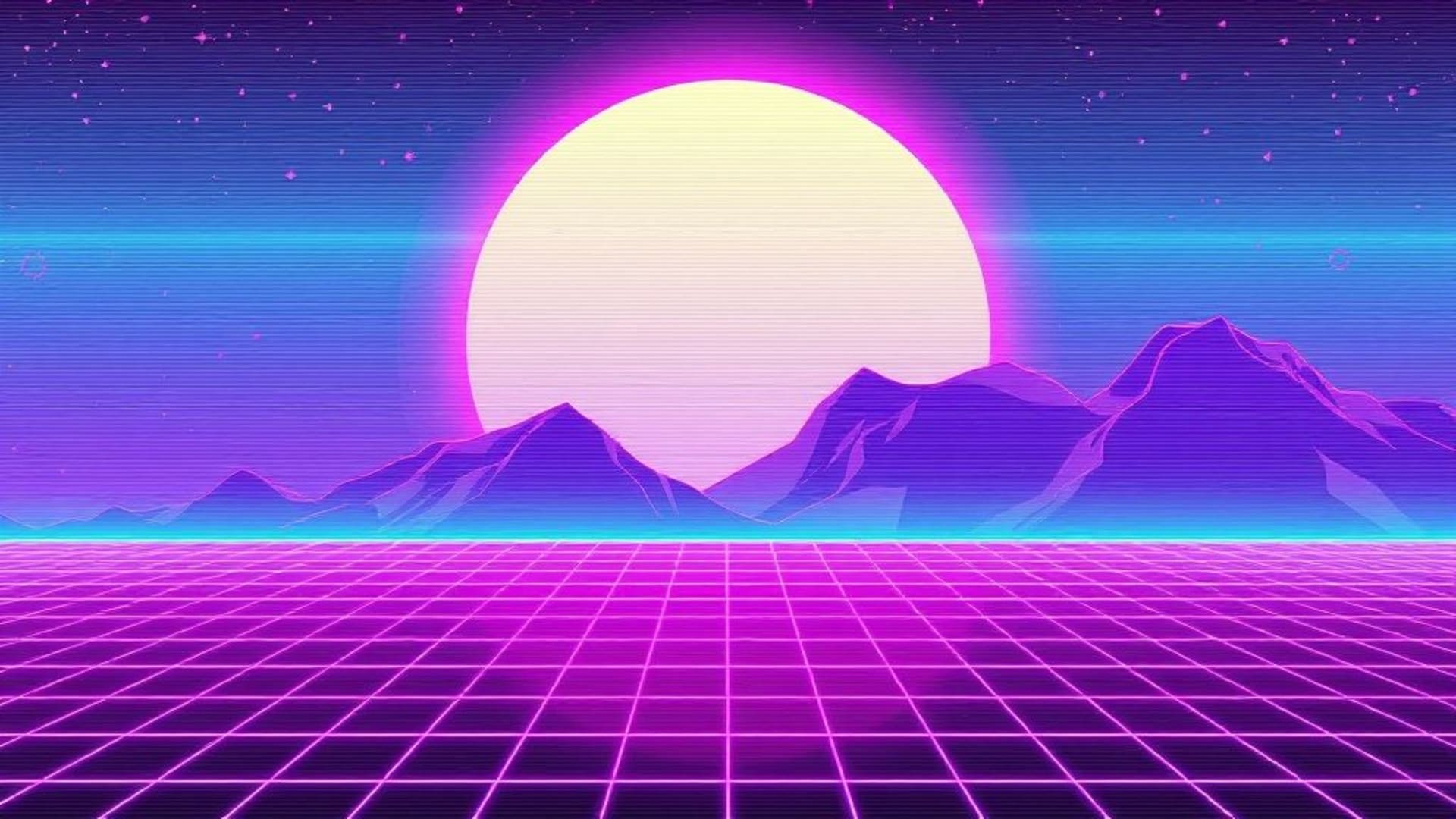 Vaporwave rétro des années 80 néon pastel glitch art rose bleu violet fond en grille synthwave nostalgie