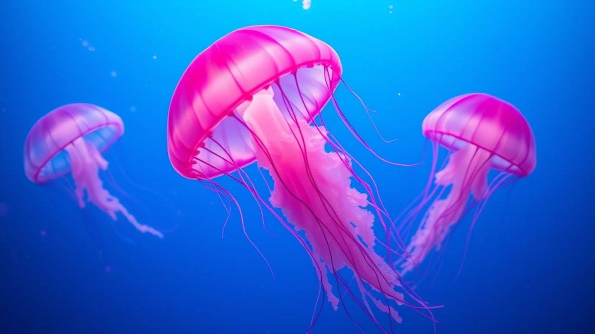 Récif de méduses lumineuses sous-marines brillantes en bleu et rose vie océan sérénité fond ecran