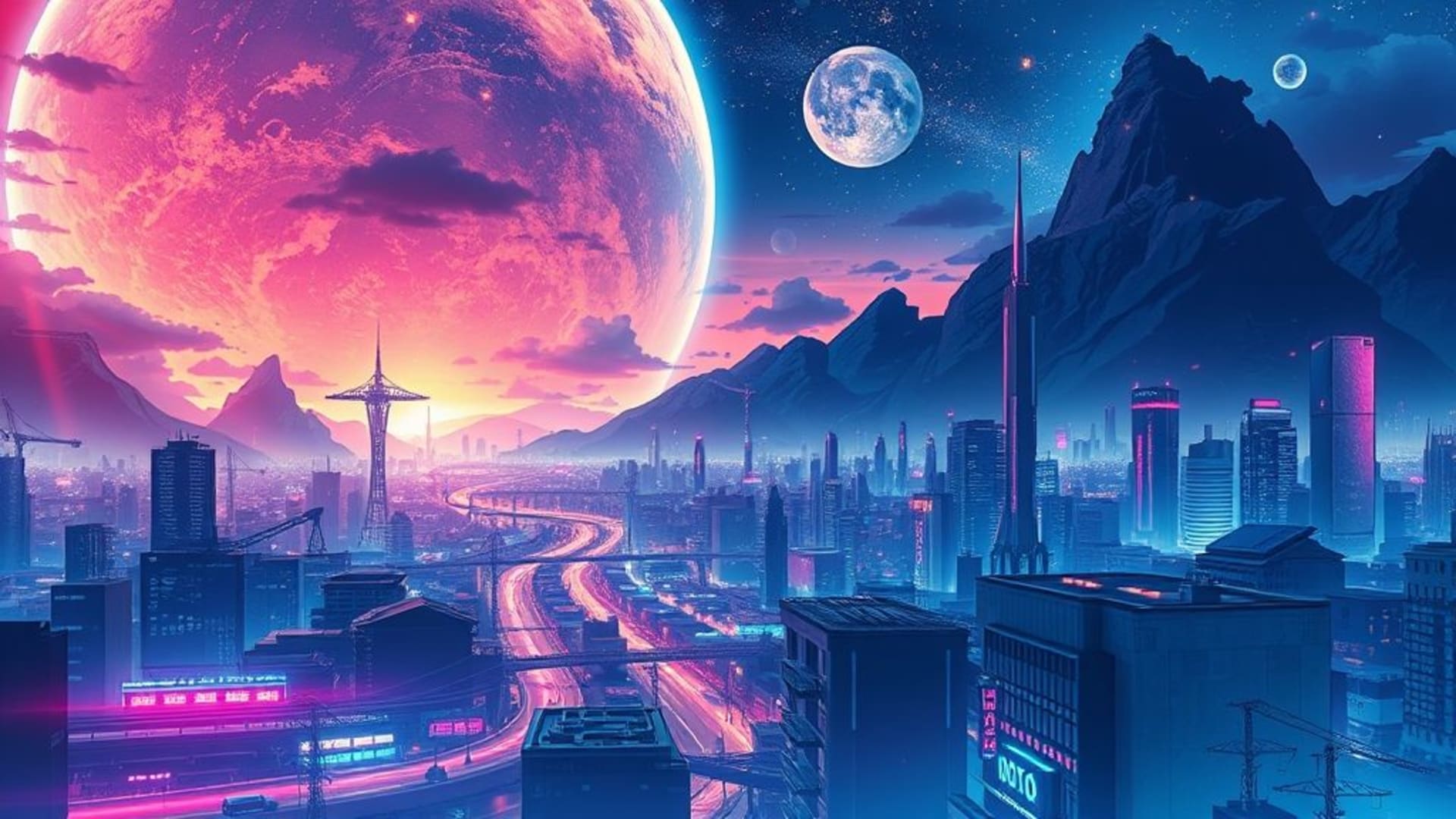 fond ecran de style anime, fantaisie, lueur néon, couleurs vibrantes, illustration de personnage, art anime, paysages de science-fiction, ville la nuit, 4K, HD, bureau