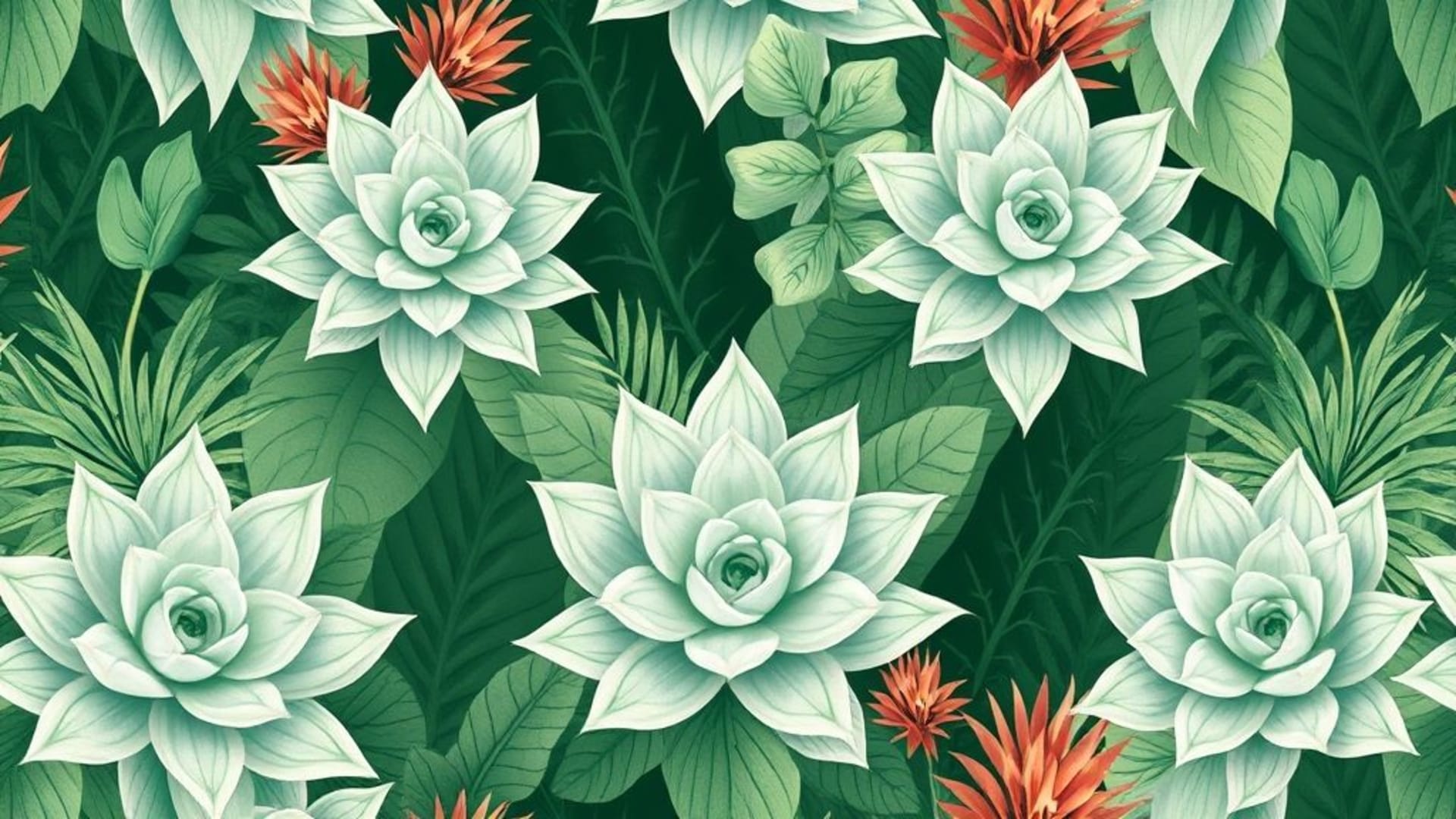 fond ecran botanique, succulentes, plantes tropicales, motifs de feuilles, tons verts, illustration vectorielle, motif seamless, fond ecran pour bureau, floral