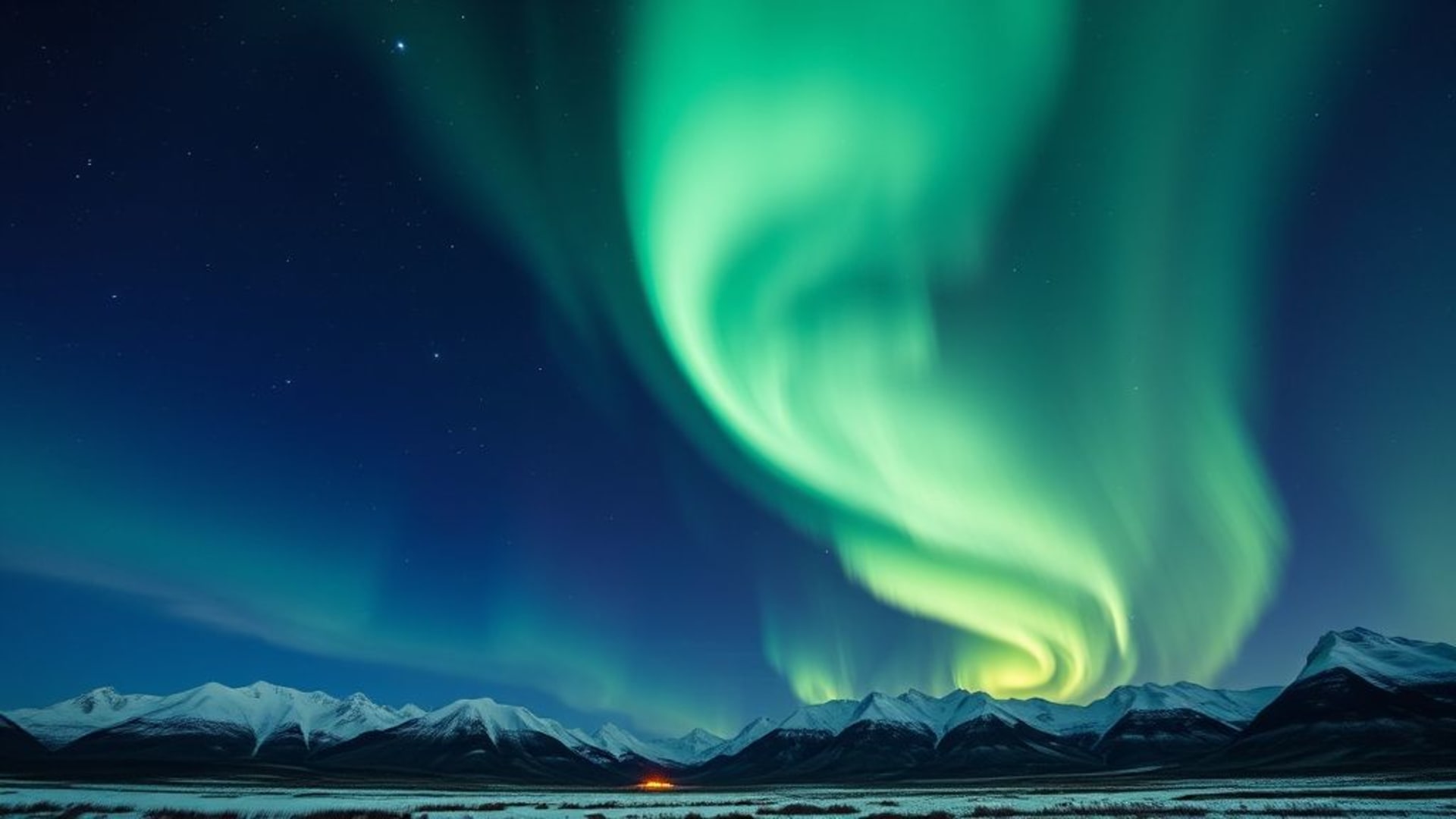 aurore boréale, lumières du nord, rubans verts, ciel nocturne, hiver, froid, montagnes, onirique, fond ecran nature, neige