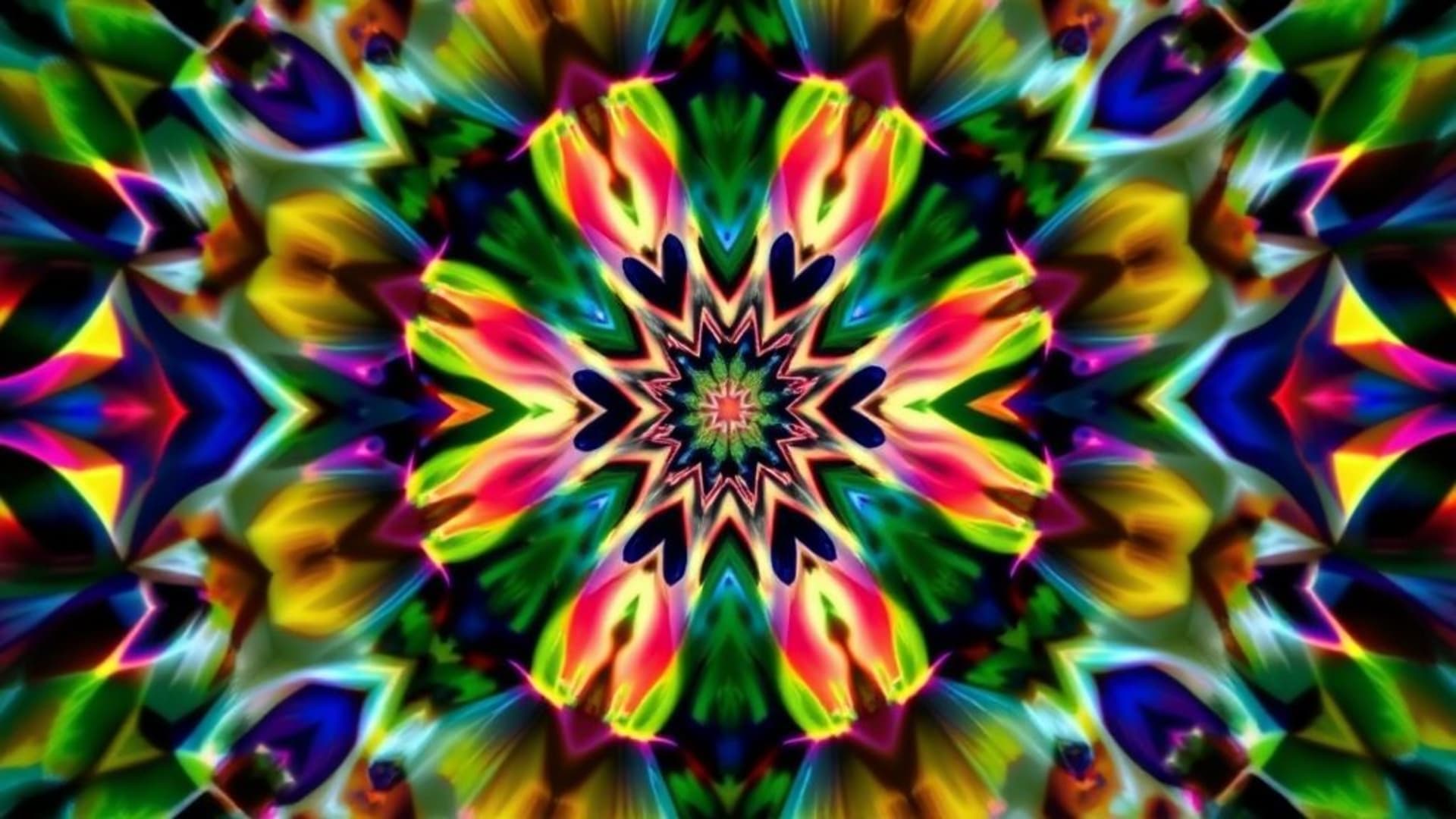fond ecran d'art fractal, fractales géométriques, kaléidoscope, symétrie, explosion de couleurs, profondeur, géométrie abstraite, 4K