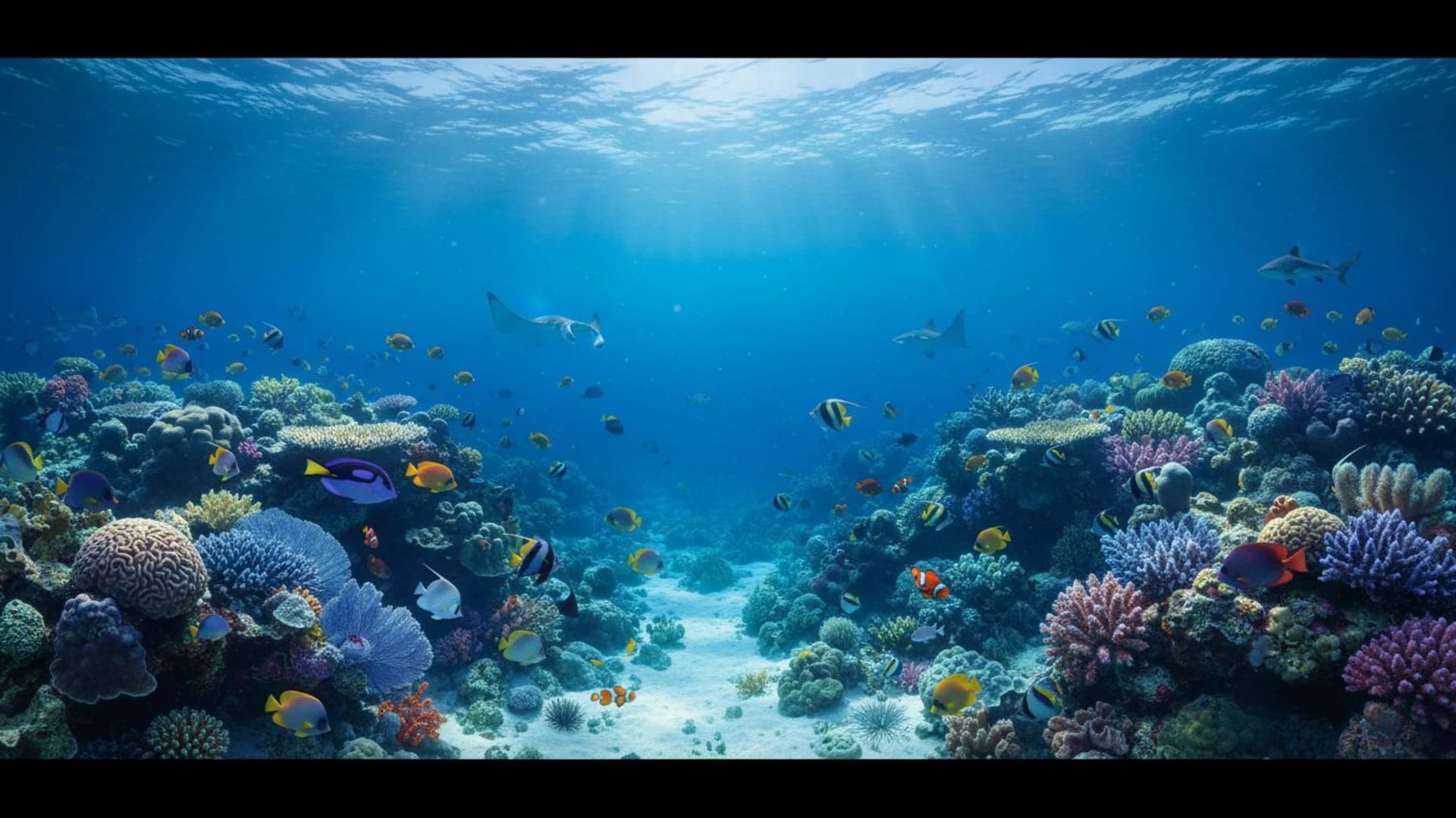océan bleu plus profond récif corallien poissons tropicaux sous-marin sérénité fond ecran 4k