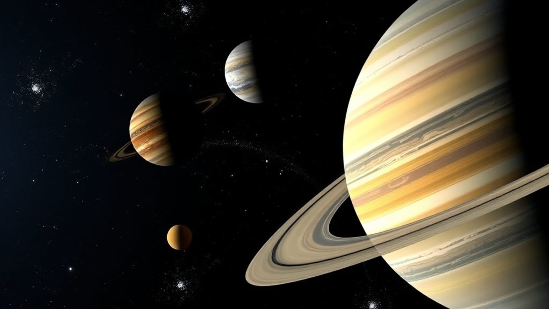 planètes et lunes, système solaire, art spatial, fond ecran cosmique, anneaux de Saturne, ceinture d'astéroïdes, astronaute, espace profond