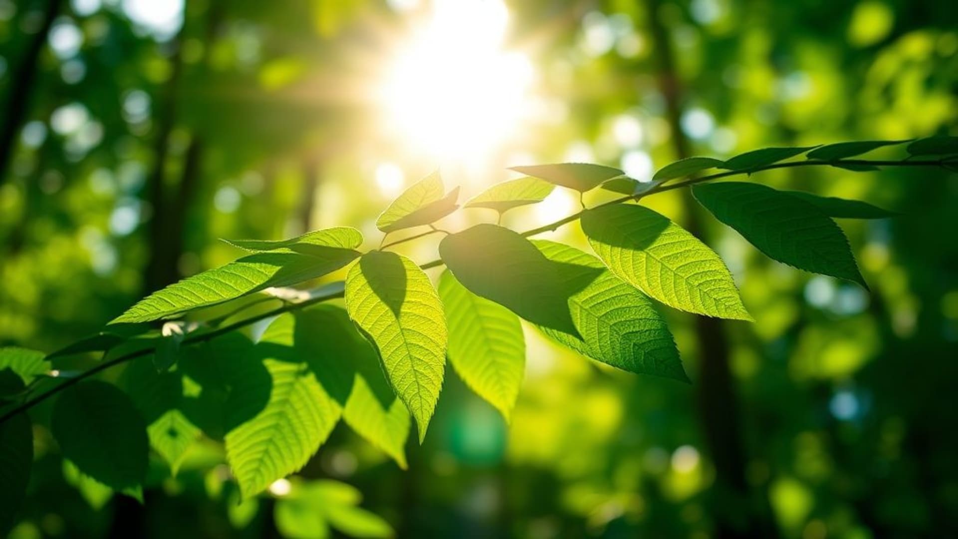 nature forêt macro gros plan feuilles lumière soleil flou vert émeraude fond d'écran