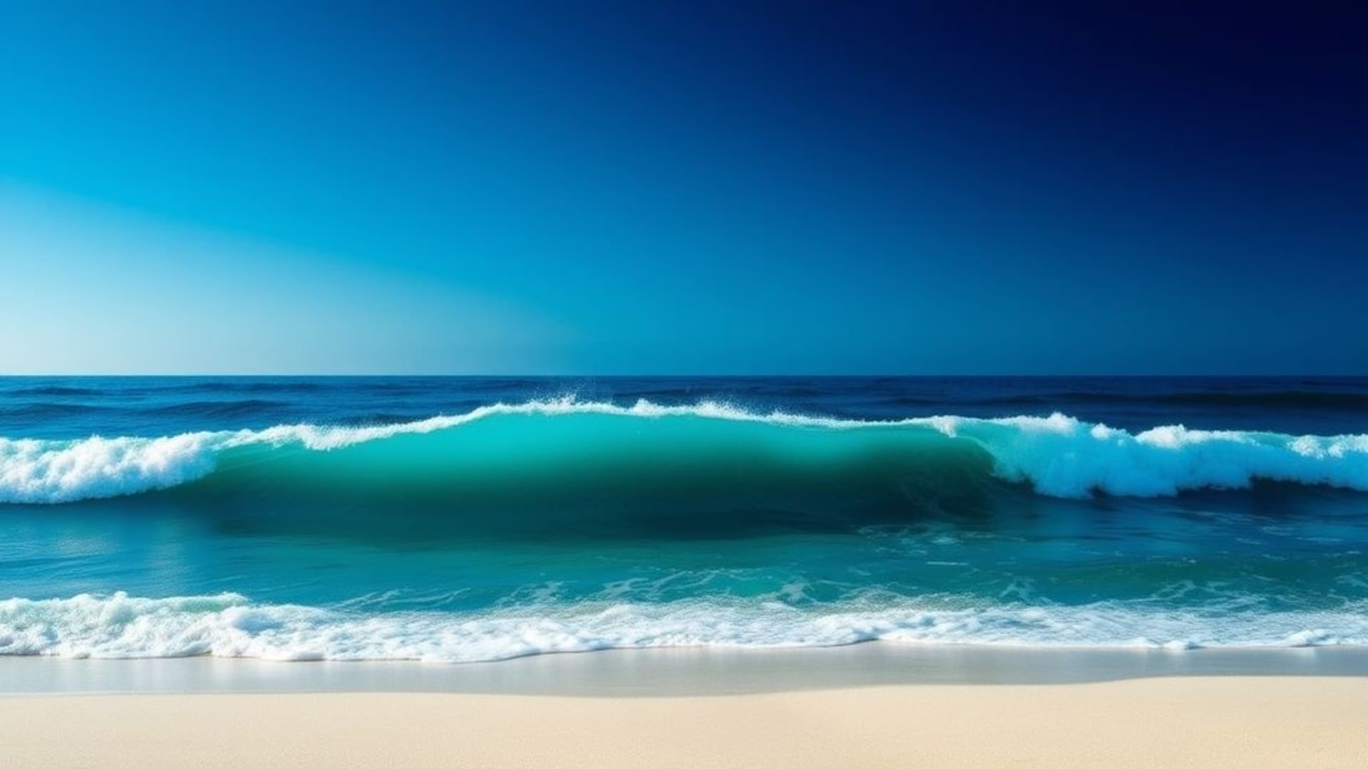 fond ecran d'ondes océaniques bleu profond turquoise dégradé plage de sable écume