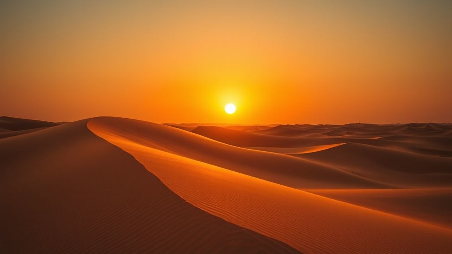 paysage de dunes de sable dans le désert comme fond d'écran à l'heure dorée avec un coucher de soleil chaud et une silhouette