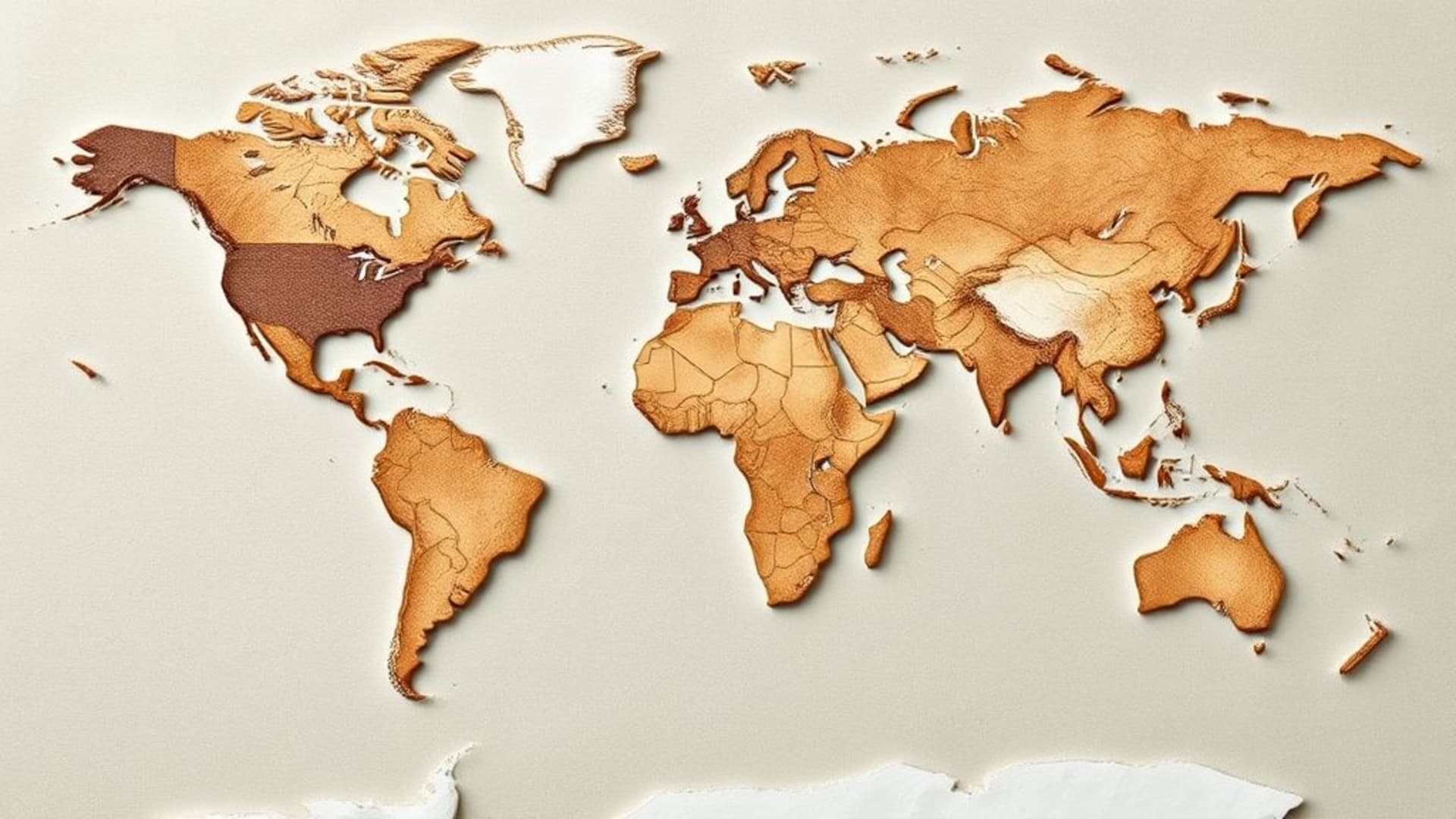 fond ecran carte du monde miniature continents géométriques palette de tons terreux doux