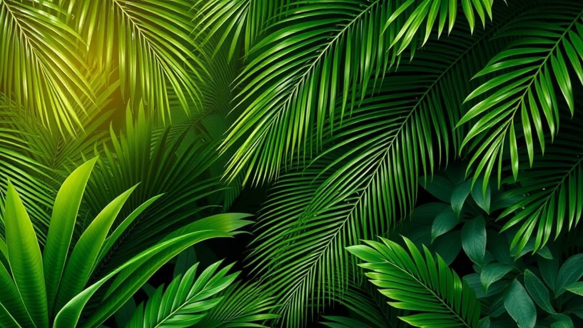 fond ecran à feuilles de palmier tropicales jungle luxuriantes fond vert vif ambiance